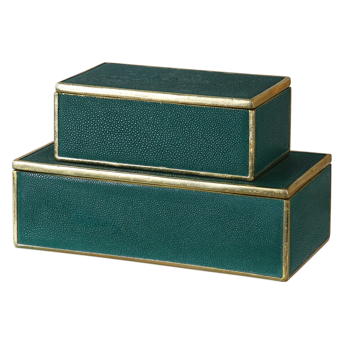 Uttermost 18723 Karis Emerald Green Boxes Set of 2 with Gold Leaf Trim