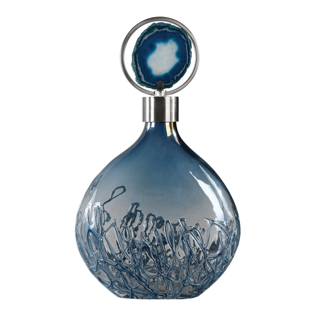 Uttermost Bohemian Style Decorative Vase – Sky Blue Glass and Agate Stone Lid