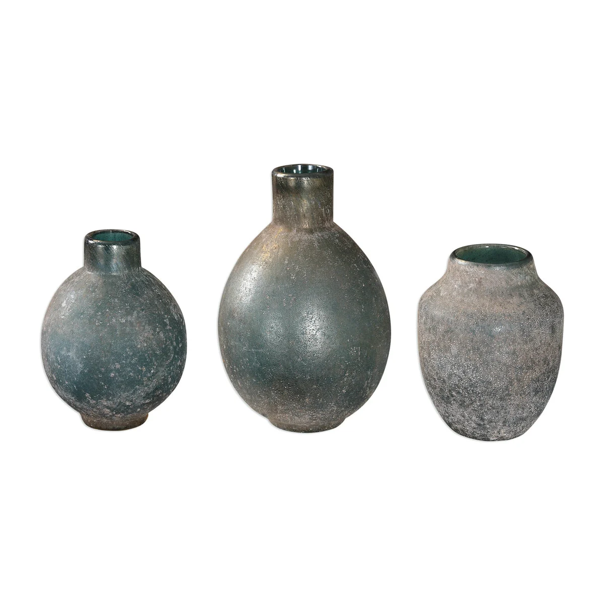 Uttermost Coastal Blue-Green Glass Vase Set – Rustic Textured Bottle