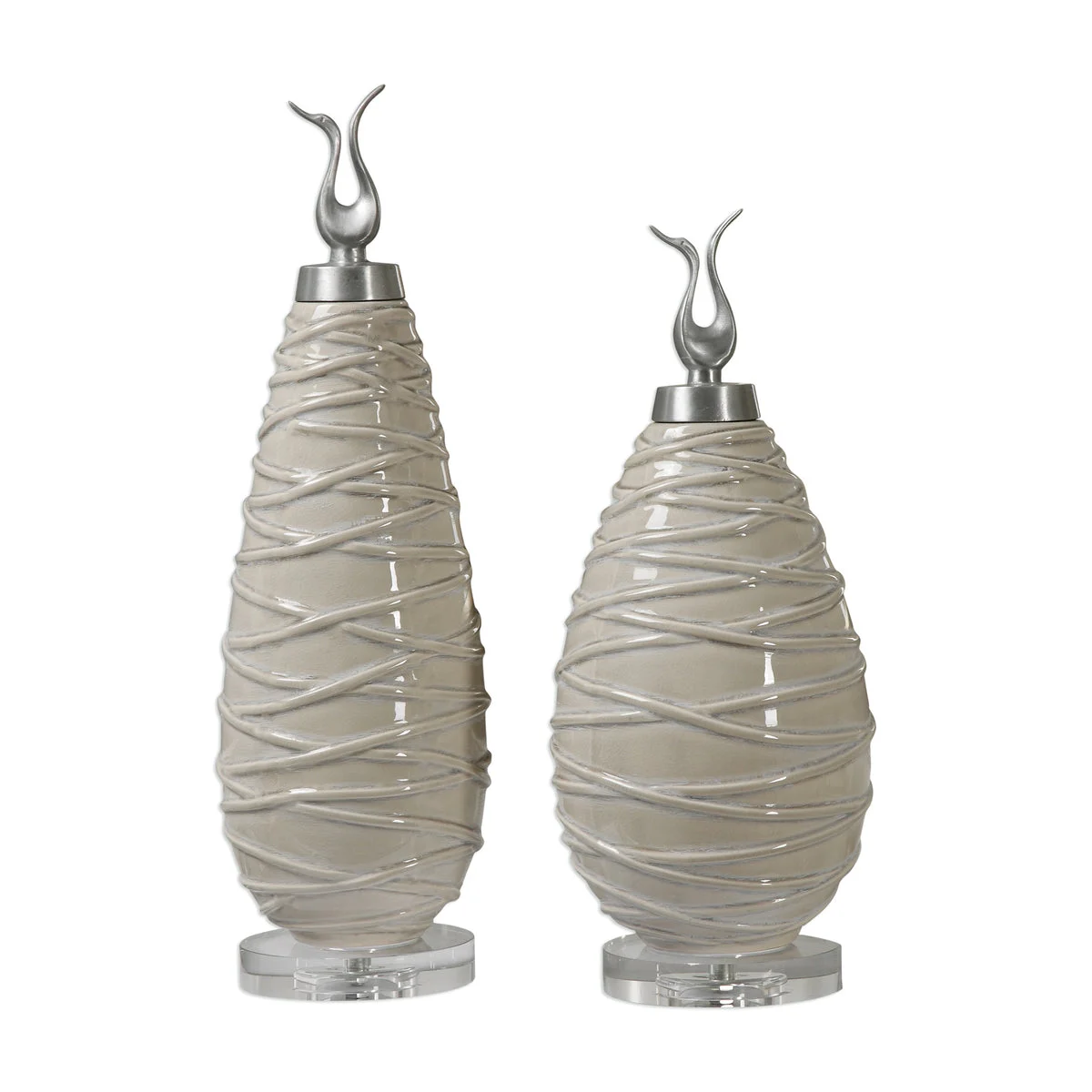 Uttermost 18781 Romeo Crackled Light Gray Finials S/2