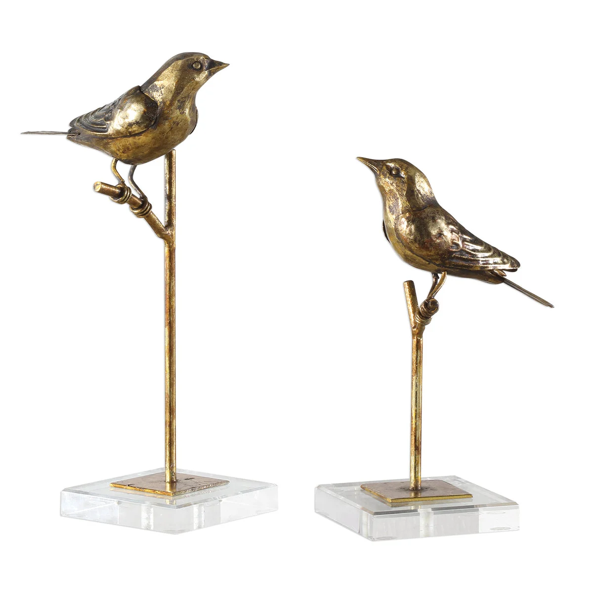 Uttermost Antiqued Gold Bird Sculptures – Set of 2 on Crystal Bases