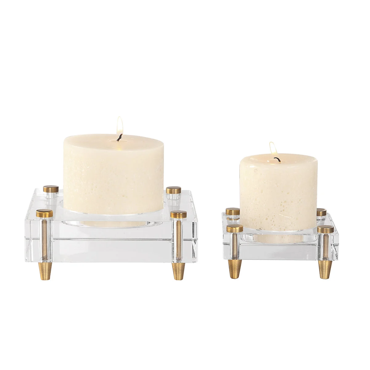 Uttermost Crystal Candleholders for Mantel – Modern Block Design with Brass Legs