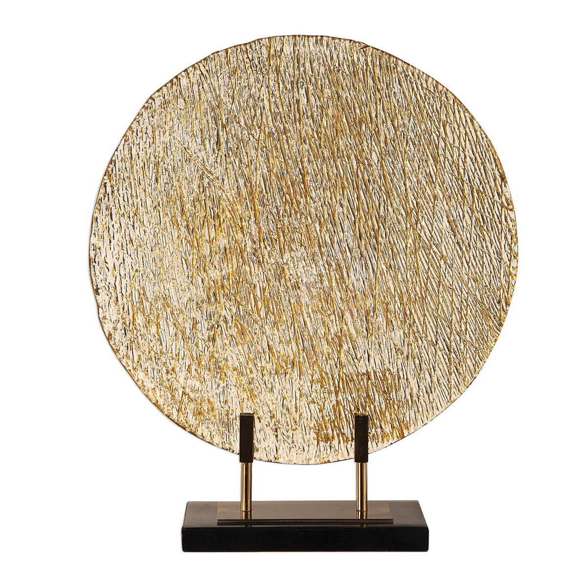 Uttermost Layan Art Glass Charger – Clear Rippled Glass with Gold Accents, 21"H × 17.5"W × 5"D