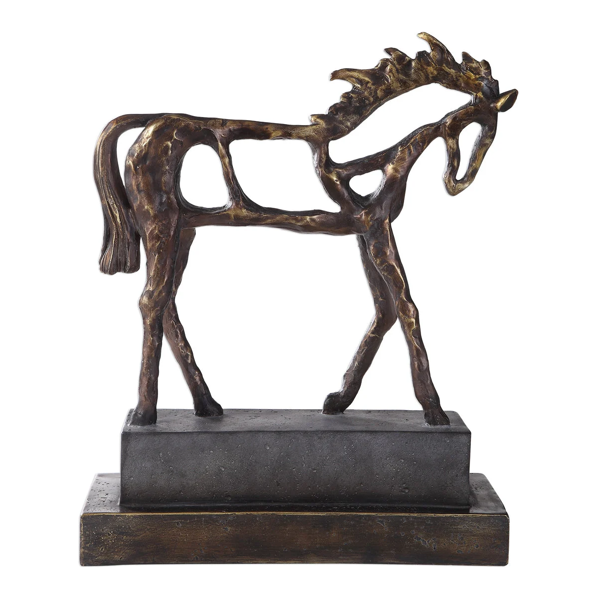Uttermost Titan Horse Sculpture – Heavily Textured Antiqued Bronze Horse on Concrete Base, 16.5"H