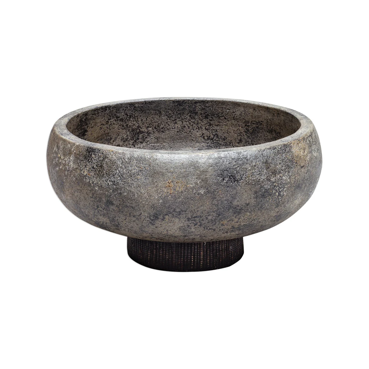 Uttermost Brixton Aged Black Bowl – Terracotta & Water Hyacinth, 14" W × 14" D × 7" H, Indoor Centerpiece Accent