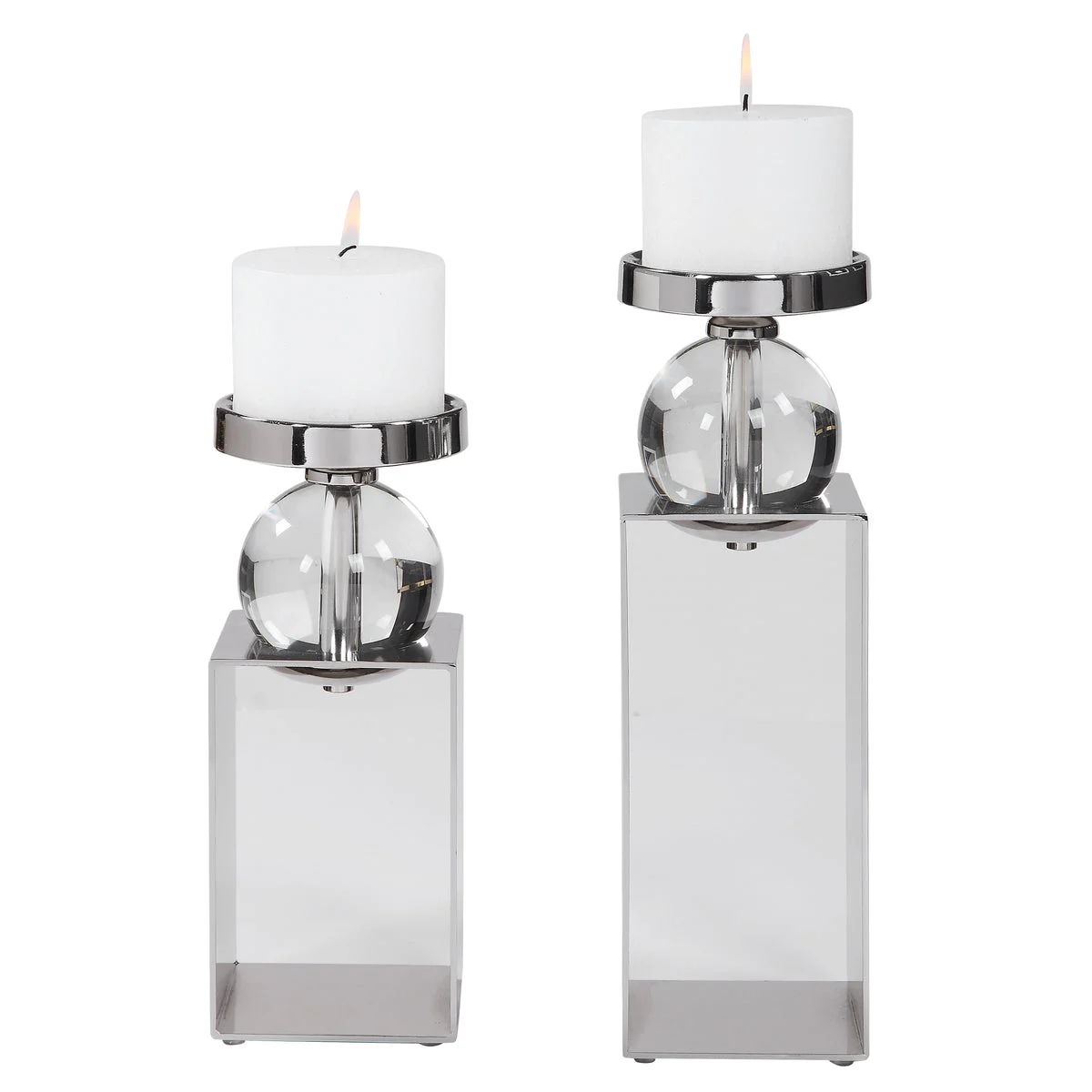 Uttermost Lucian Candleholders Set of 2 – Polished Nickel Steel Frame with Crystal Accents, 14.5" H