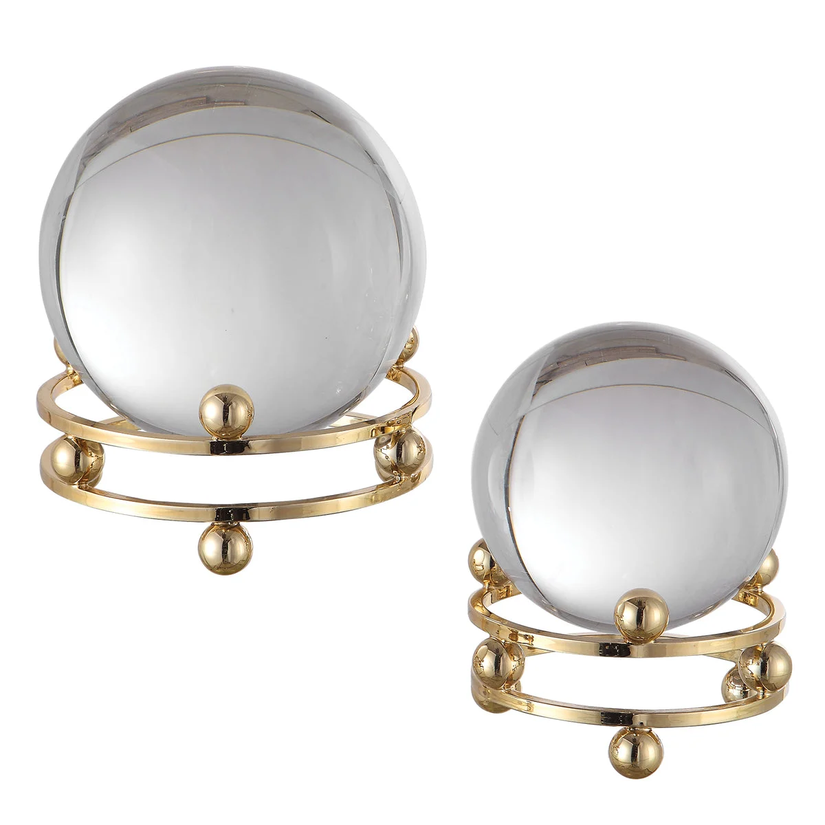 Uttermost Alega Spheres Set of 2 – Crystal & Gold Steel Figurines, Small & Large, Decorative Sculptures