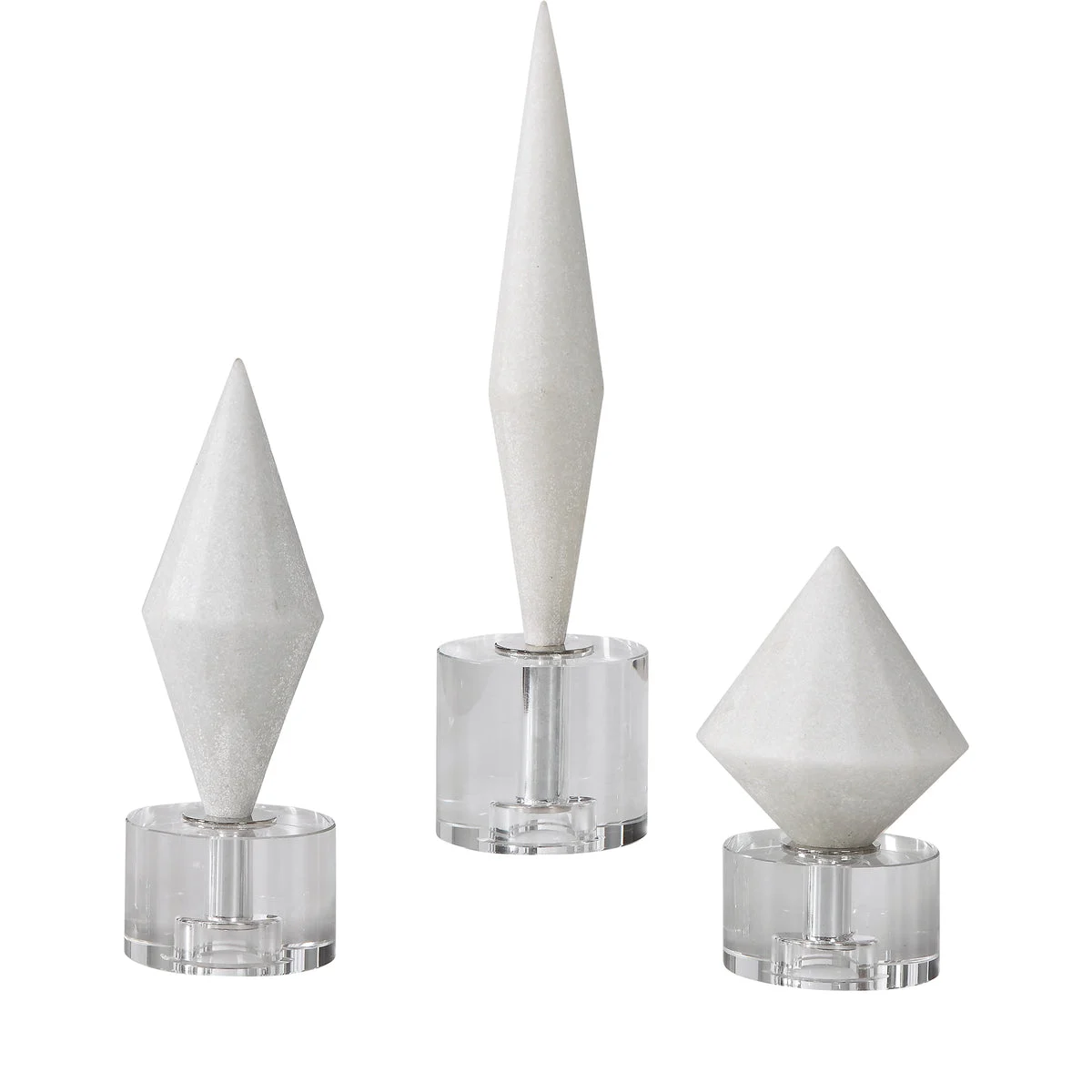 Uttermost Alize White Stone Sculptures Set of 3 – Ricestone & Crystal Figurines, Elegant Thassos Marble Look