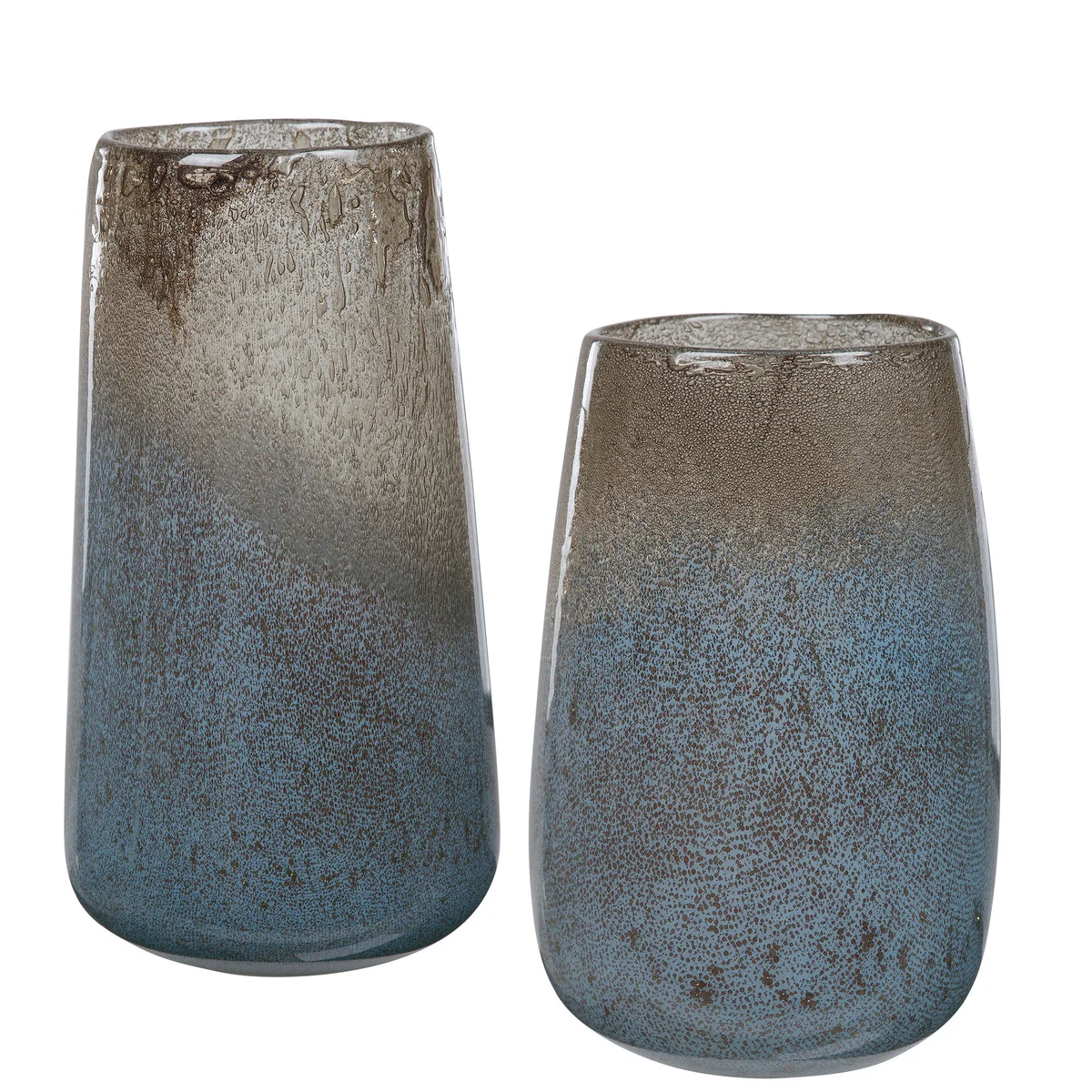 Uttermost Ione Seeded Glass Vases Set of 2 – Taupe to Light Blue Ombre, 13" & 11" Indoor Decorative Accents