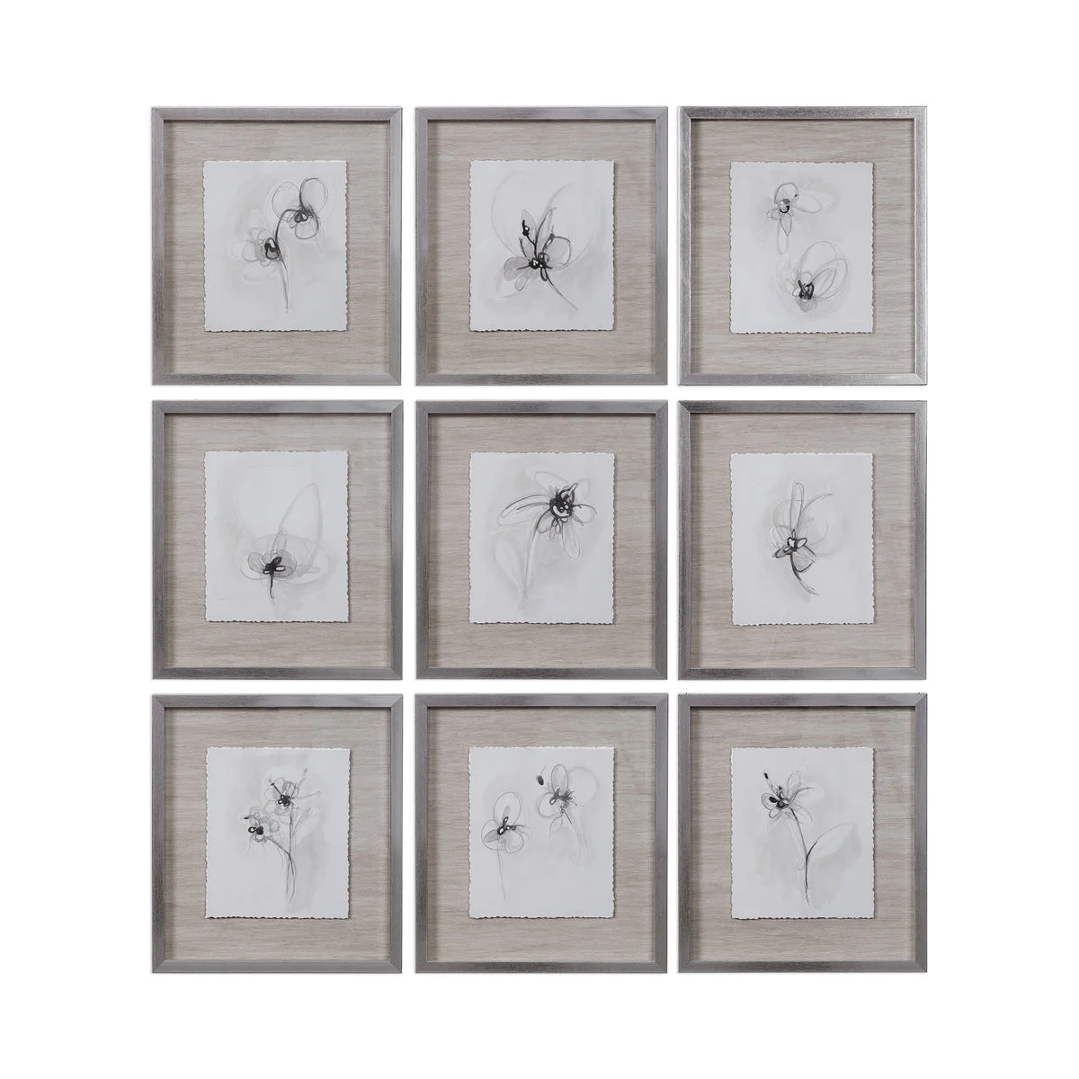 Uttermost 33691 Neutral Floral Gestures Prints Set/9