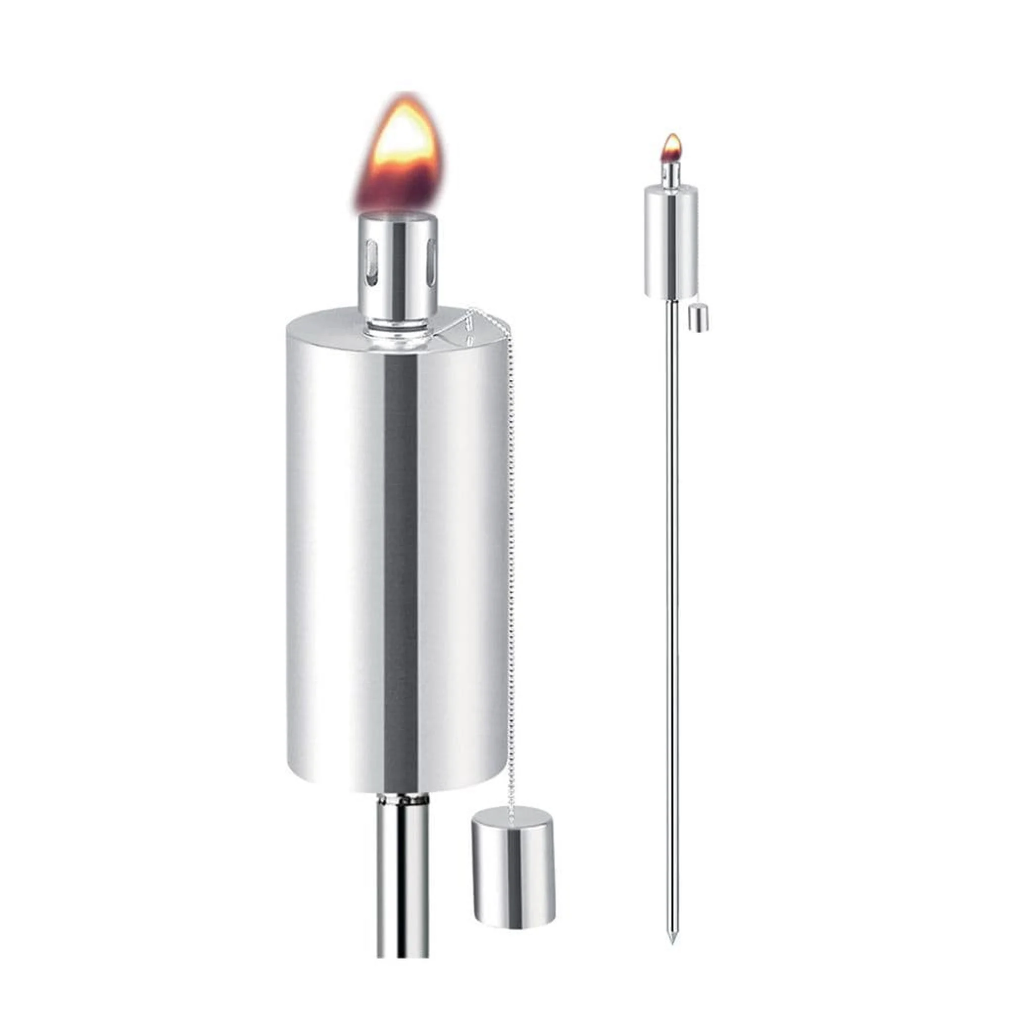 Anywhere Fireplace 4" x 65" Stainless Steel Cylinder Cintronella/Lamp Oil Torch, With Ground Stake, Set of 2