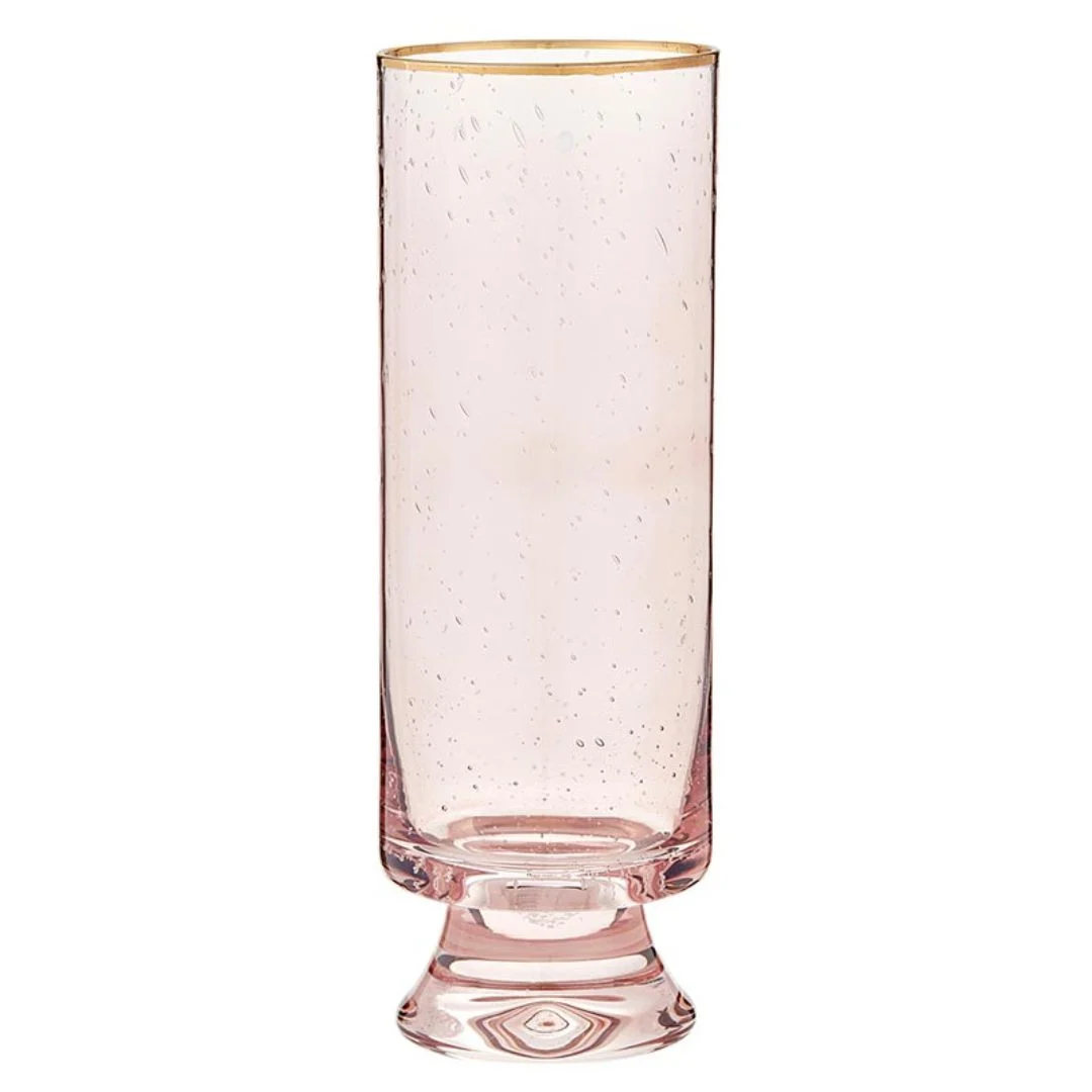 Gold Rimmed Blush Seeded Glass Champagne Flute // Set of 2