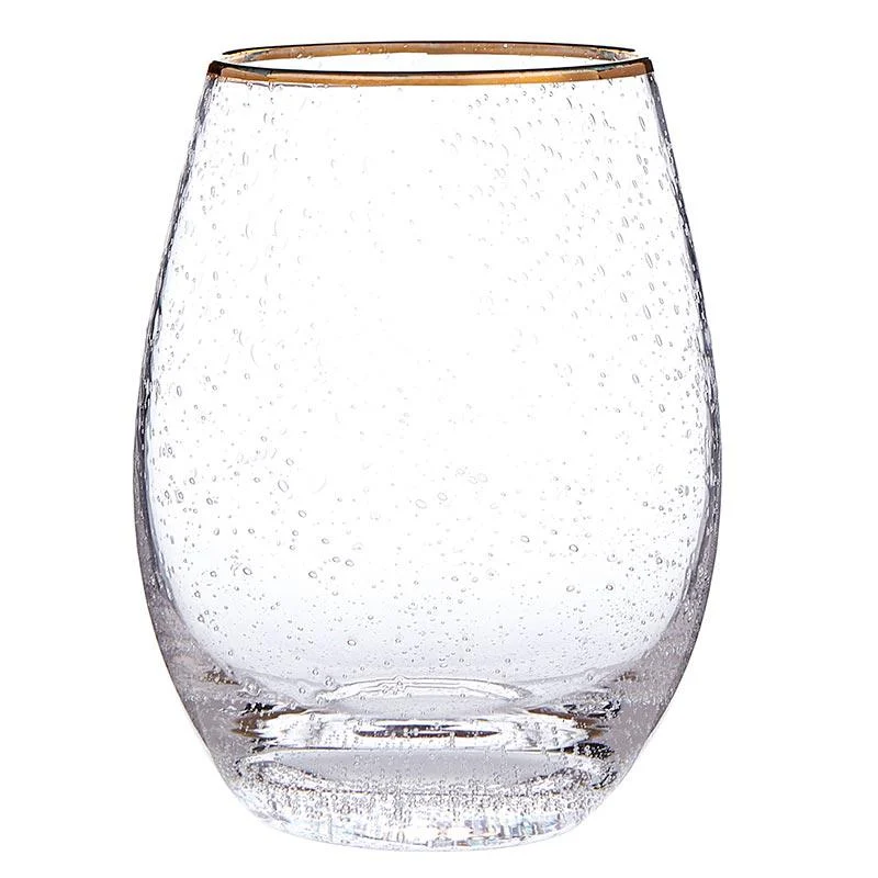 Gold Rimmed Seeded Stemless Wine Glass // Set of 2