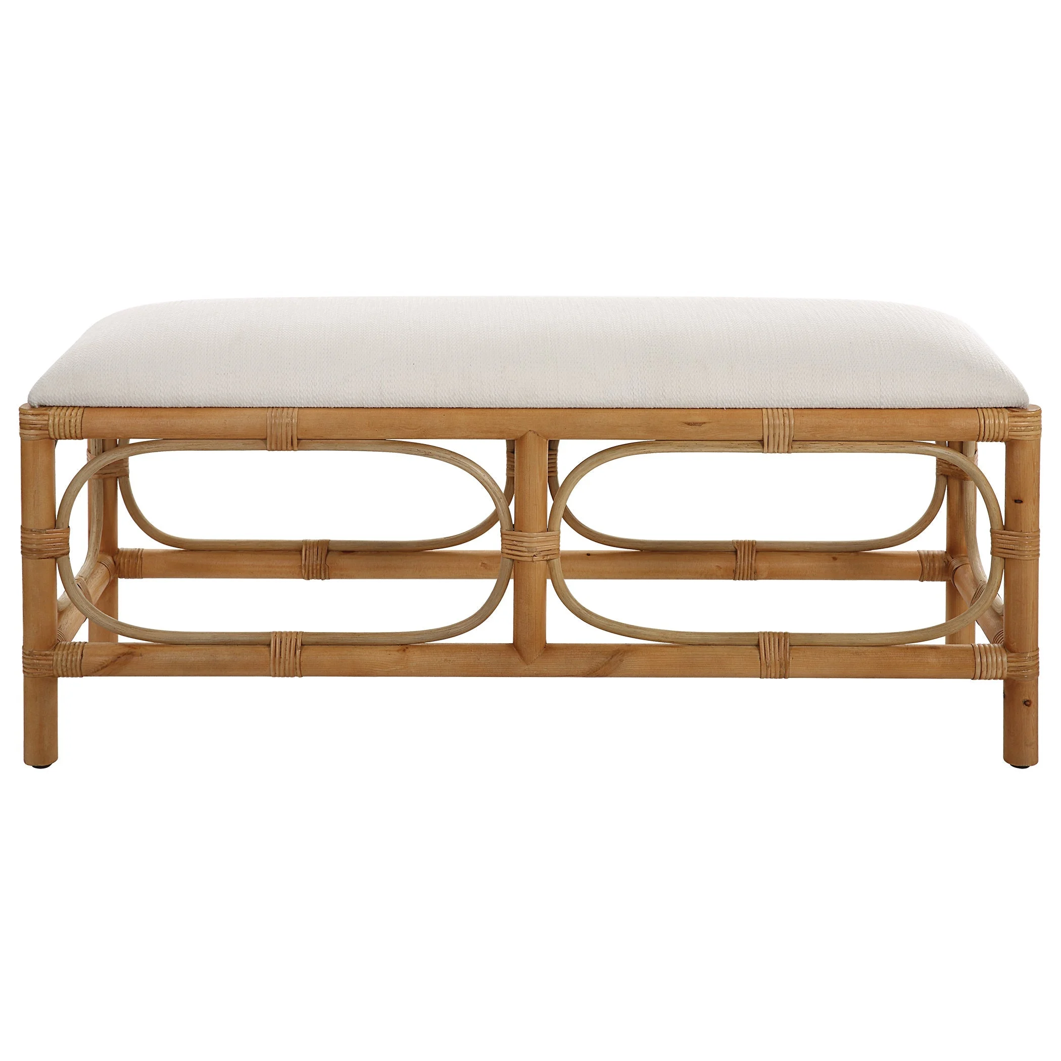 Laguna White Fabric Rattan Bench