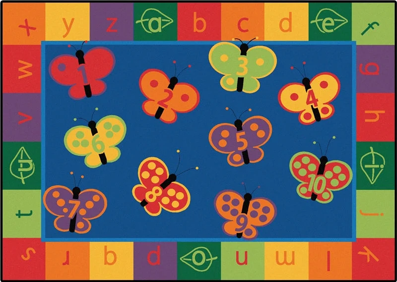 Carpets For Kids KIDSoft 123 ABC Butterfly Fun Classic Colors Learning Rug, Rectangle