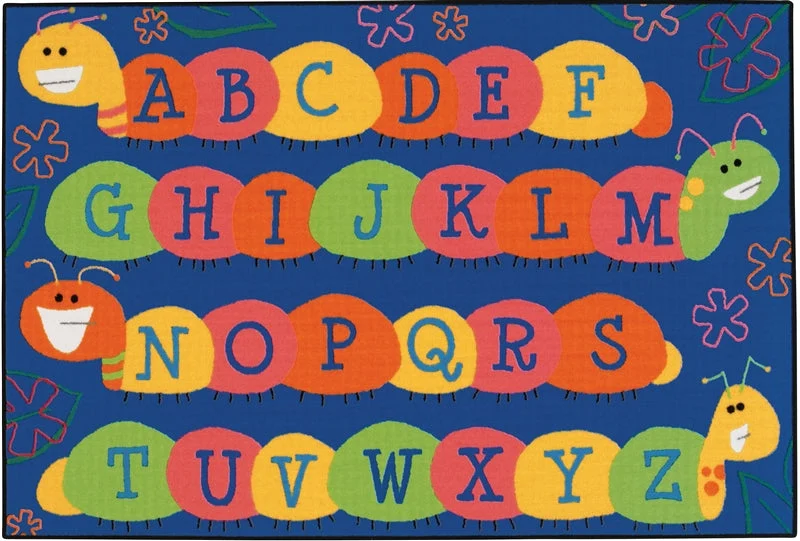 Carpets for Kids Caterpillar Friends Value Learning Blue Rug, Rectangle