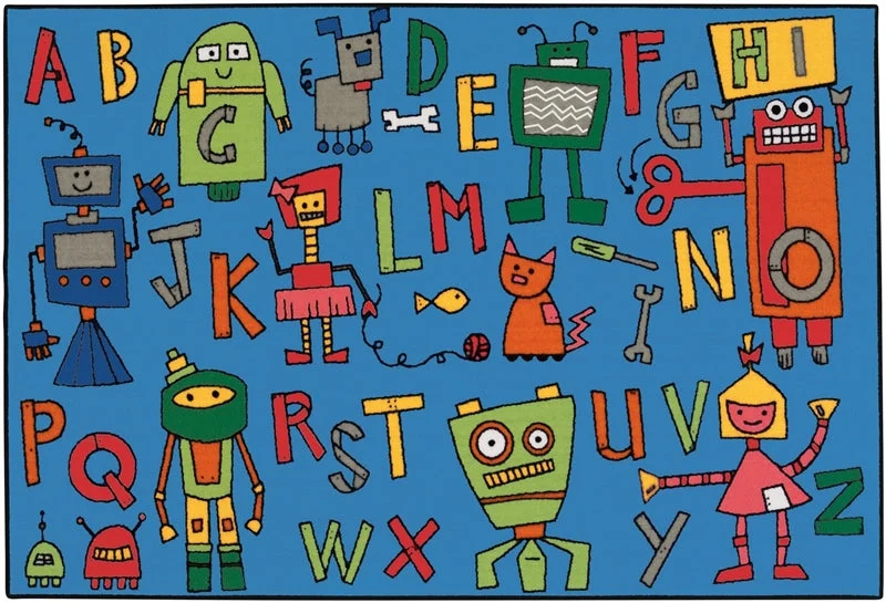 Carpets for Kids Reading Robots Value Learning Rug, Rectangle