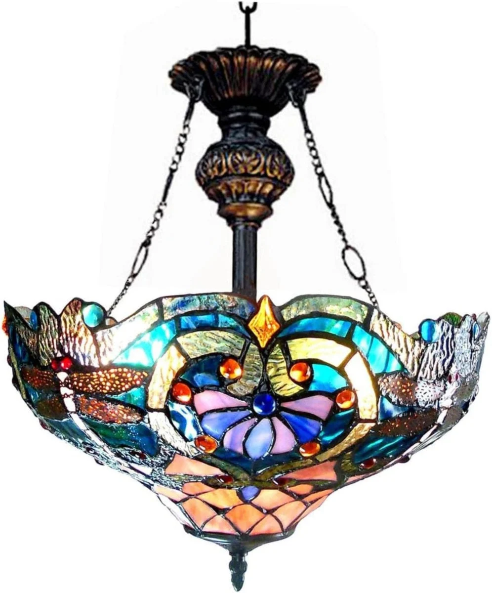 Chloe Lighting Lydia Tiffany-Style 2 Light Victorian Inverted Ceiling Pendant Fixture 17" Shade
