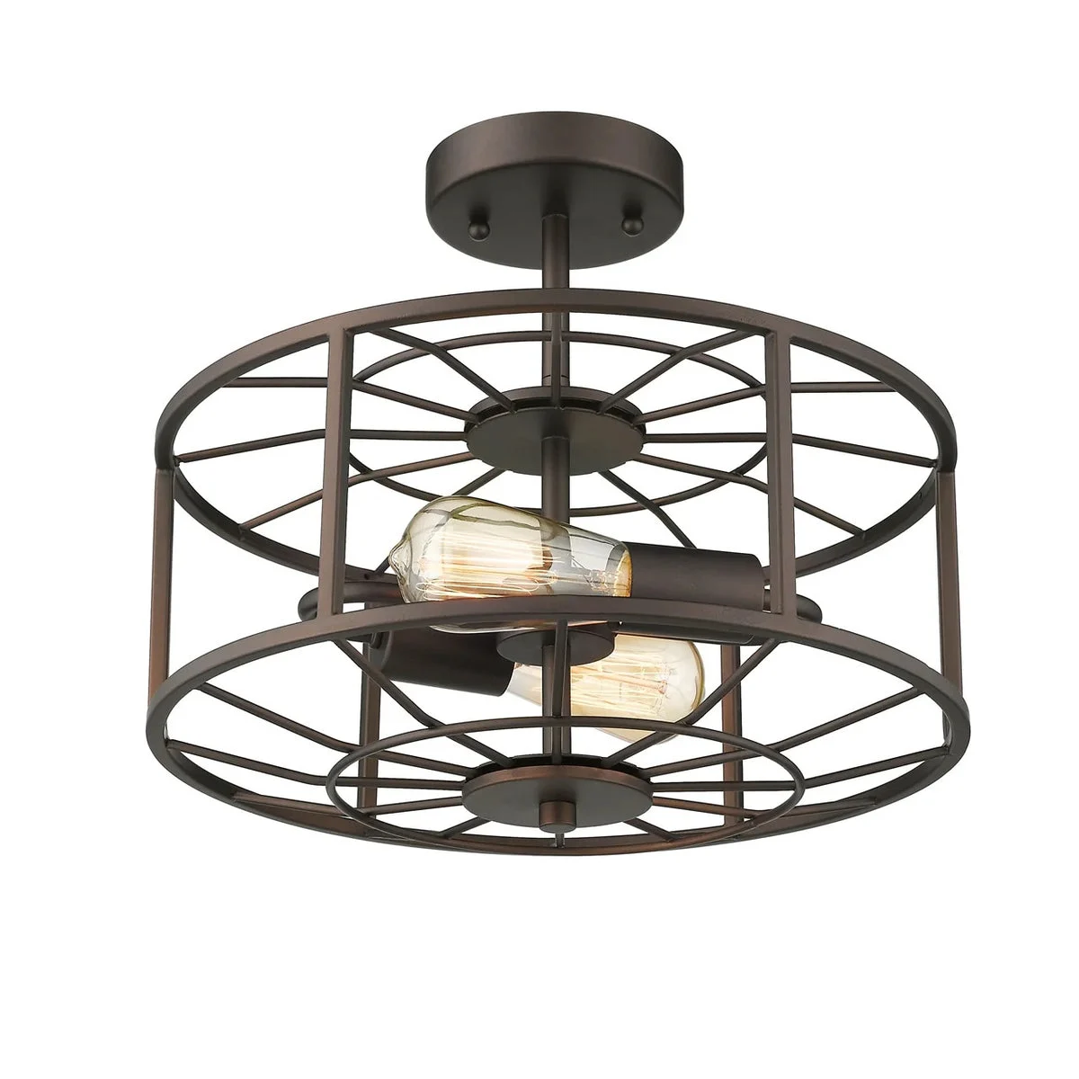 Chloe Lighting CH2D007RB14-SF2 Ironclad Industrial 2 Light  Rubbed Bronze Semi-Flush Ceiling Fixture 14`` Wide