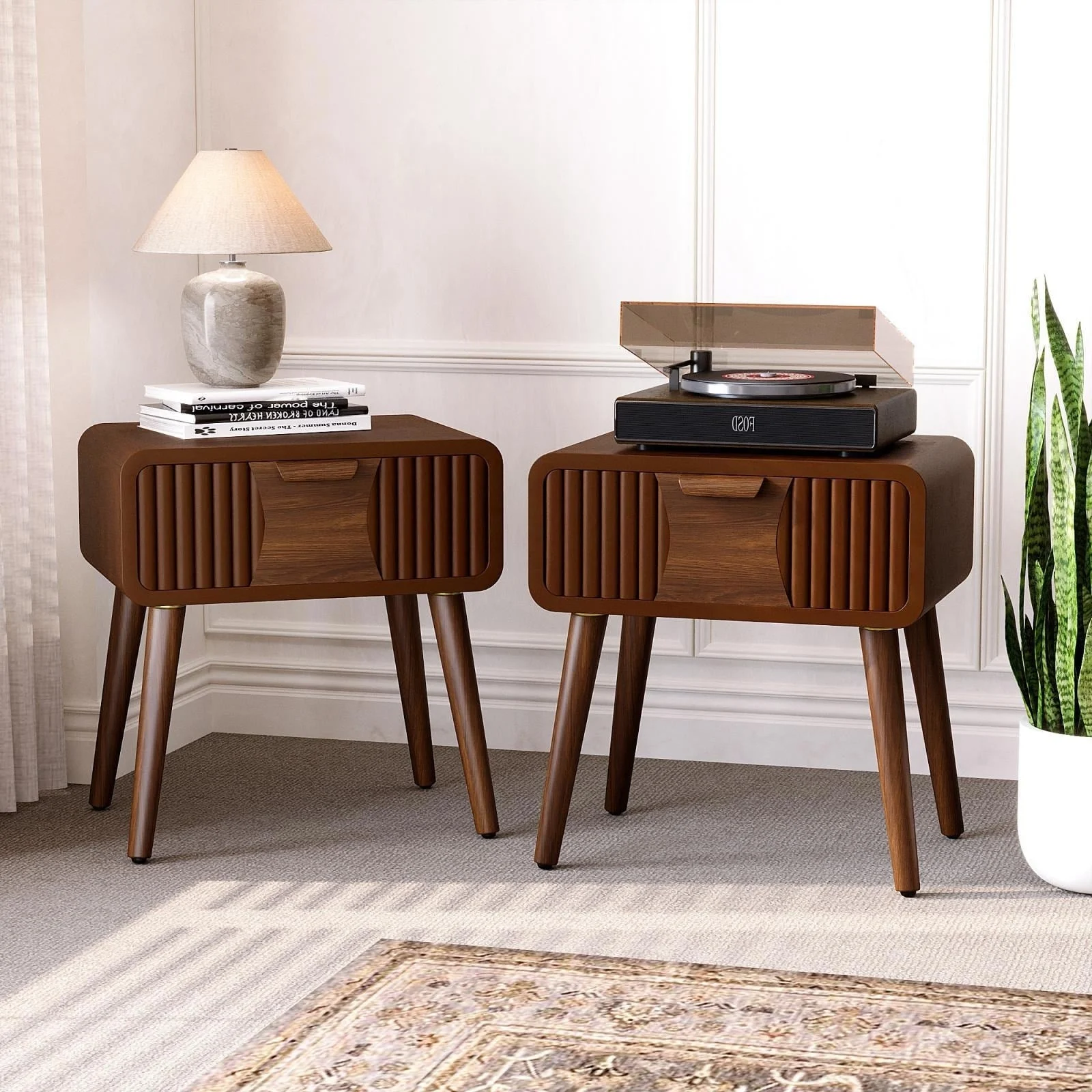 COSIEST Modern Brown Nightstand with Drawers