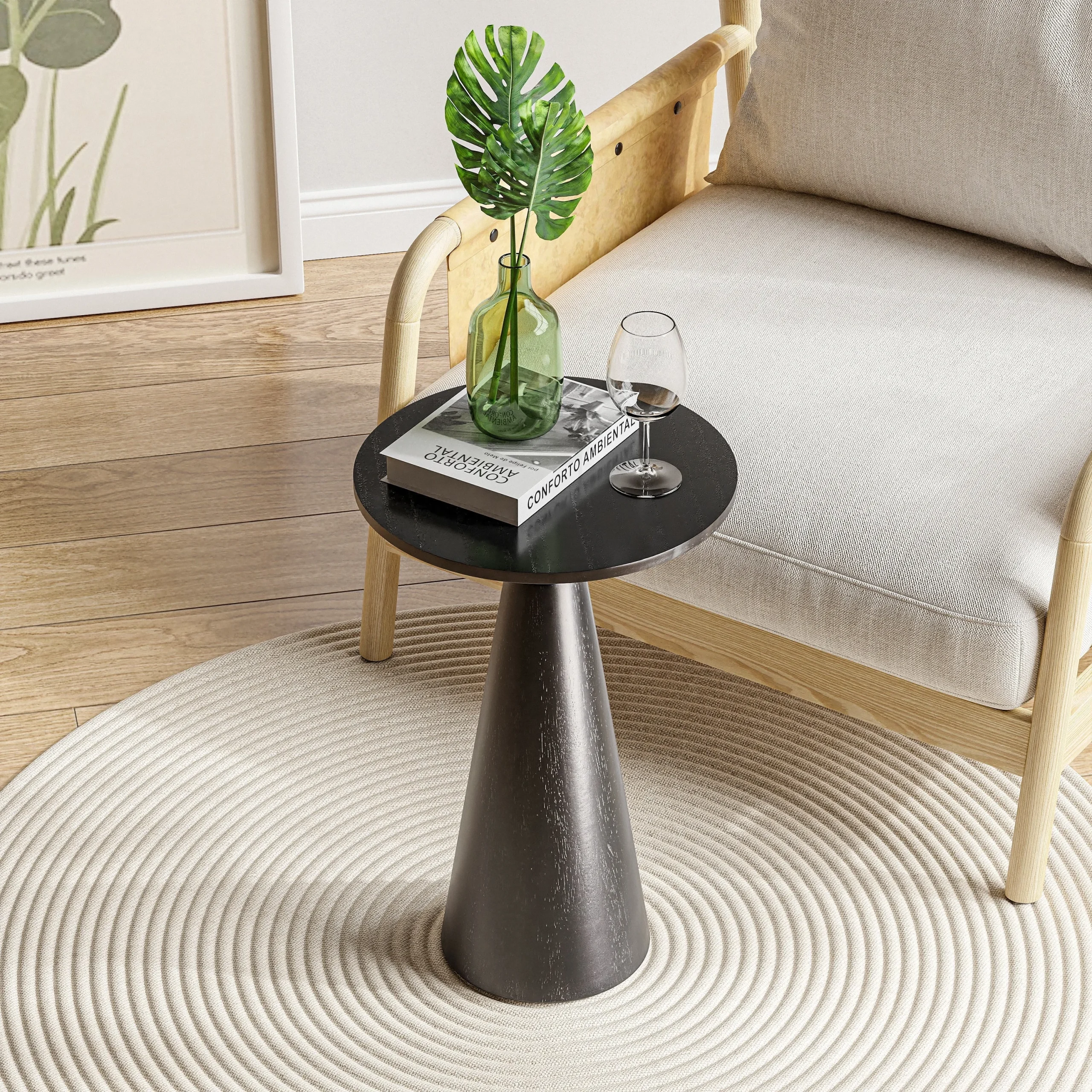 COZAYH Farmhouse Pedestal End Table, Round Martini Table Wood Plant Stand Rustic Small Drink Table for Living Room, Bedroom