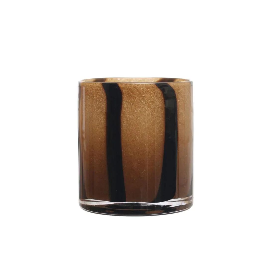 Safari Stripe 6" Round Glass Candle Holder/Vase // Brown