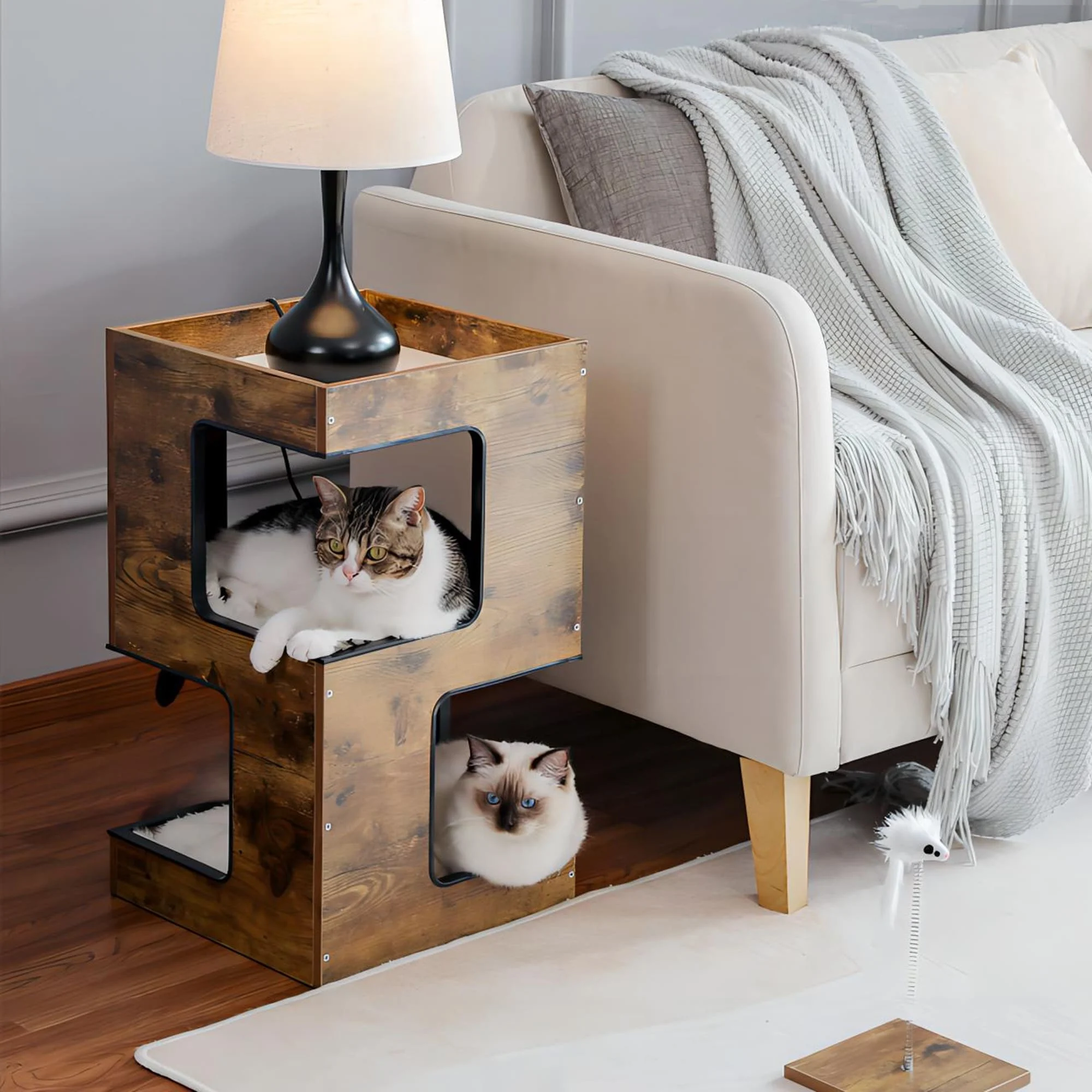 Cat House Cat Bed,Cat Tree with Scratching Pad and Removable Mats