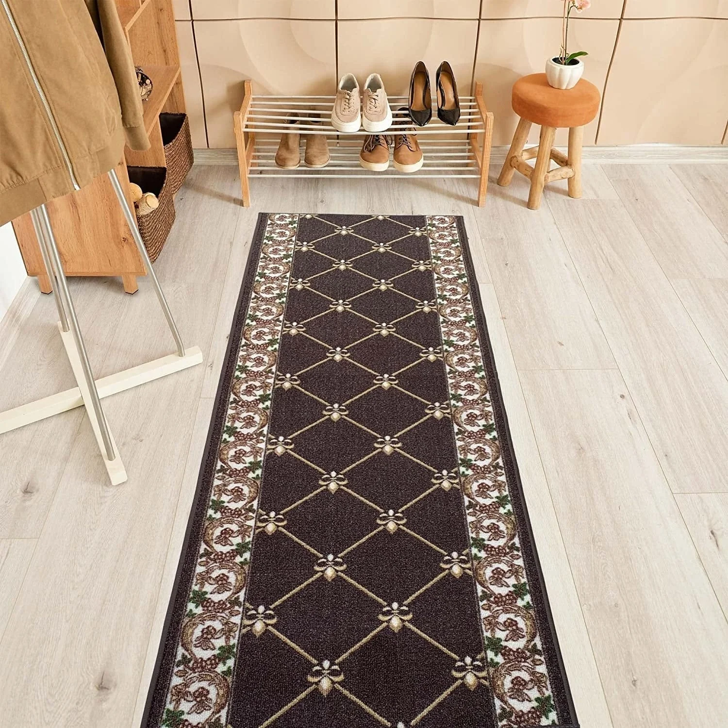 Custom Size Fleur De Lis 26 Inch Wide Non-Slip Stair Runner Rug