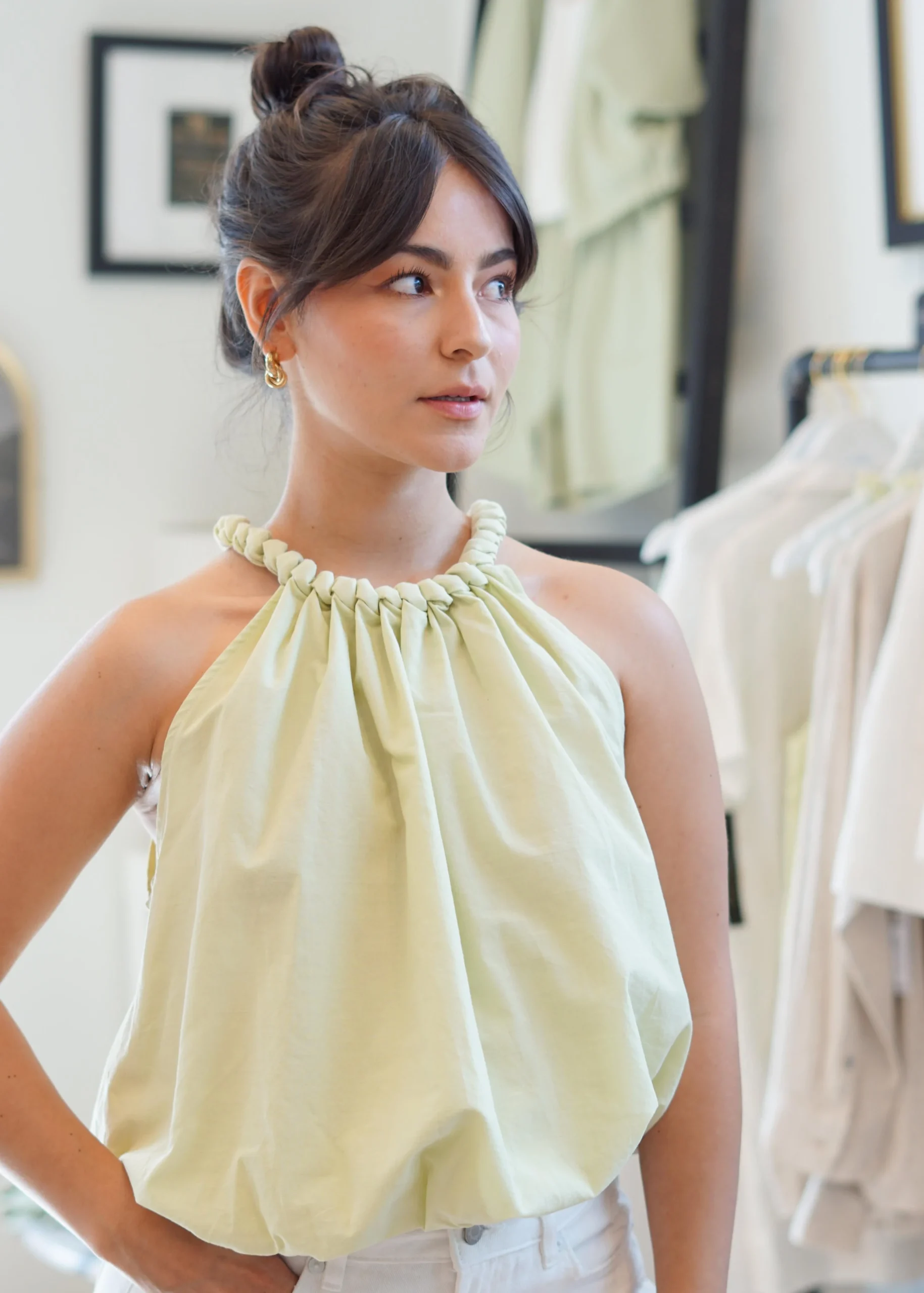 Linnea Citrus Bubble Hem Braided Halter Top