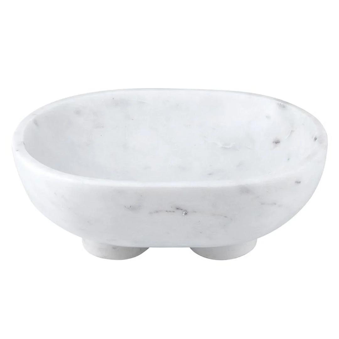 White Marble Footed Bowl // Large