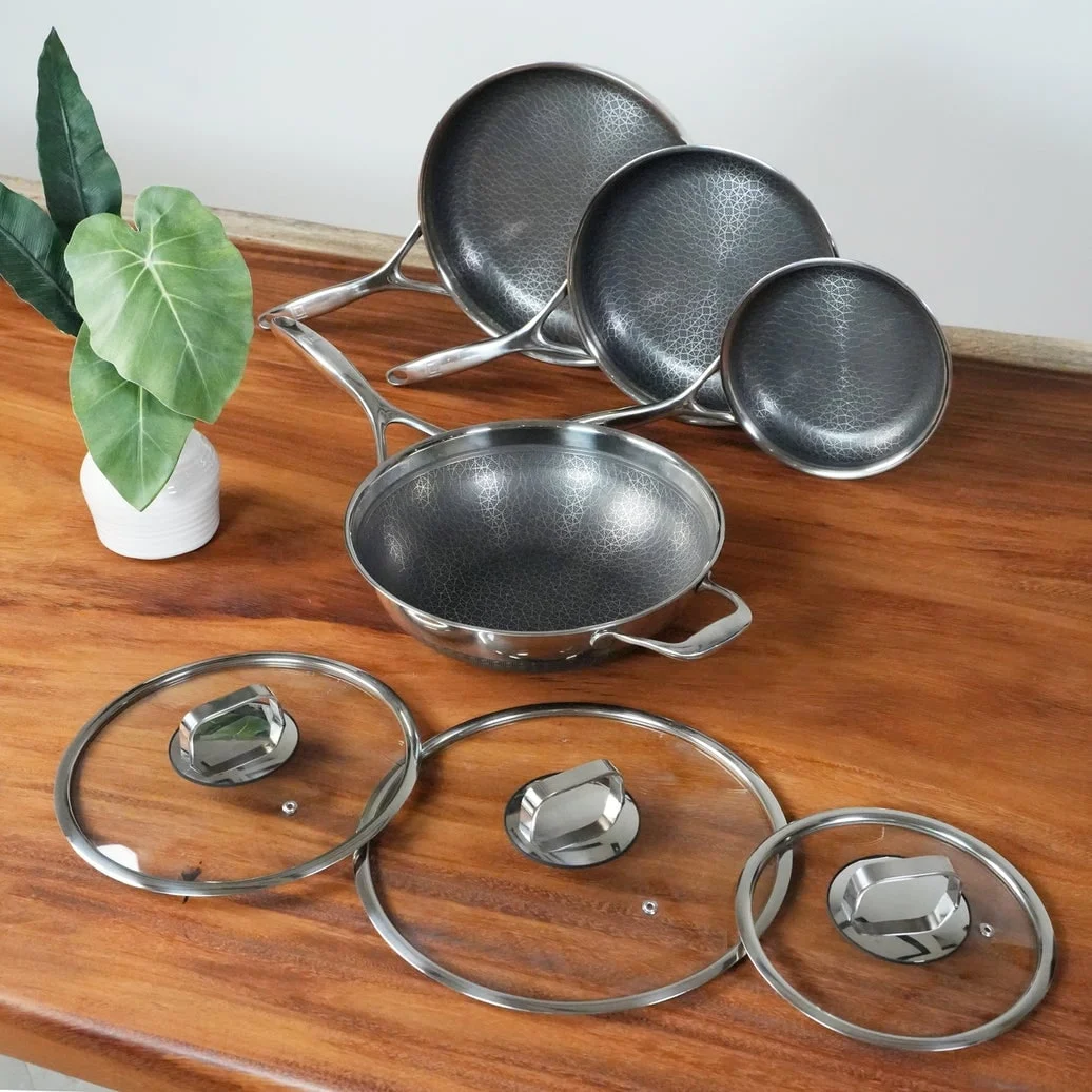 DiamondClad 7pc Hybrid Nonstick Stainless Steel Fry Pan Cookware Set