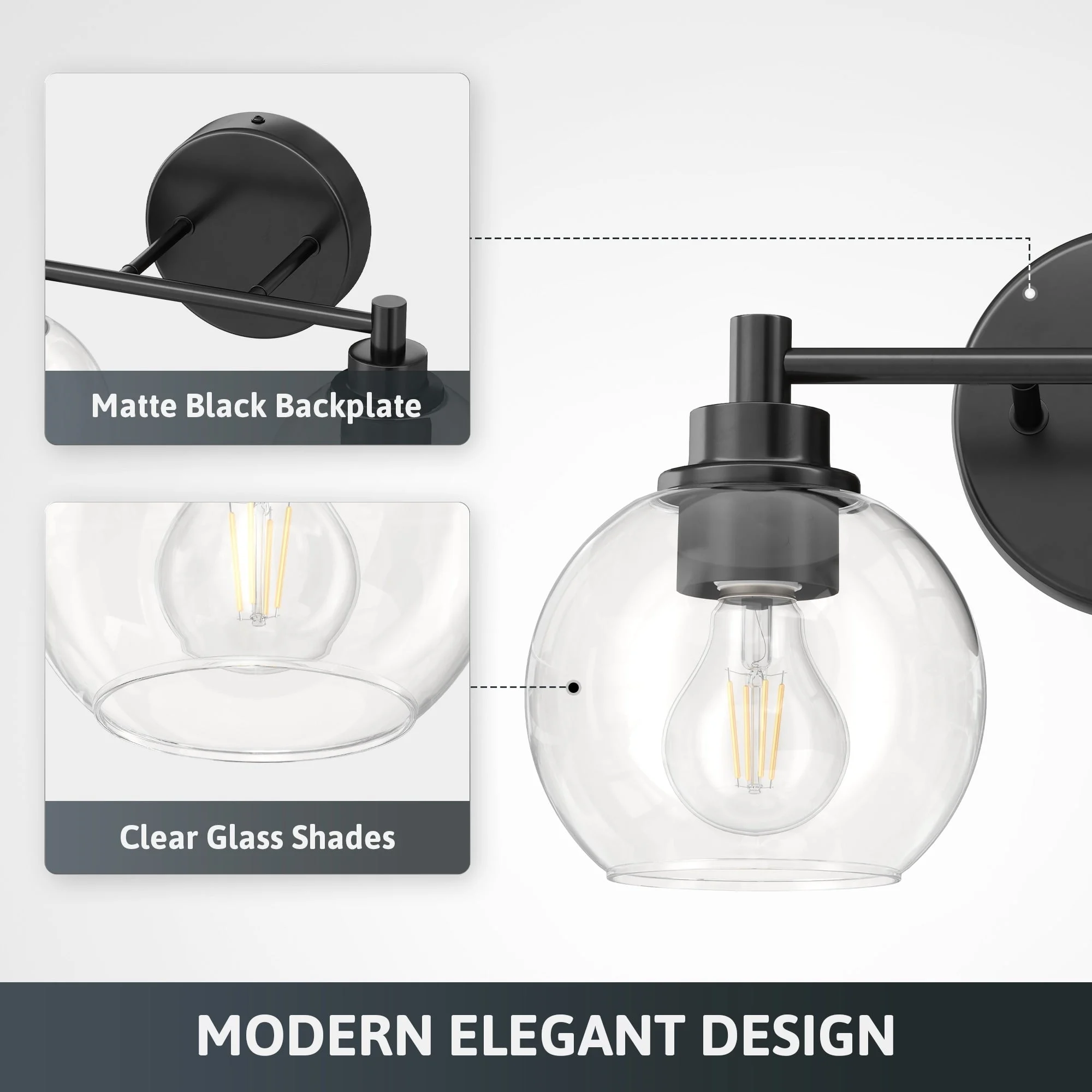 Dimmable Bathroom Vanity Light Globe Glass Shades