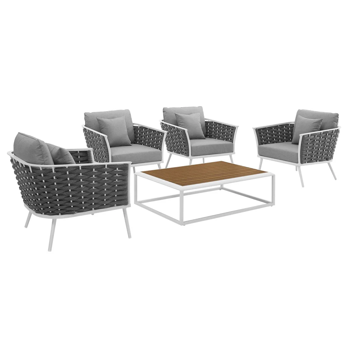 Modway Stance 5 Piece Outdoor Patio Aluminum Sectional Sofa Set