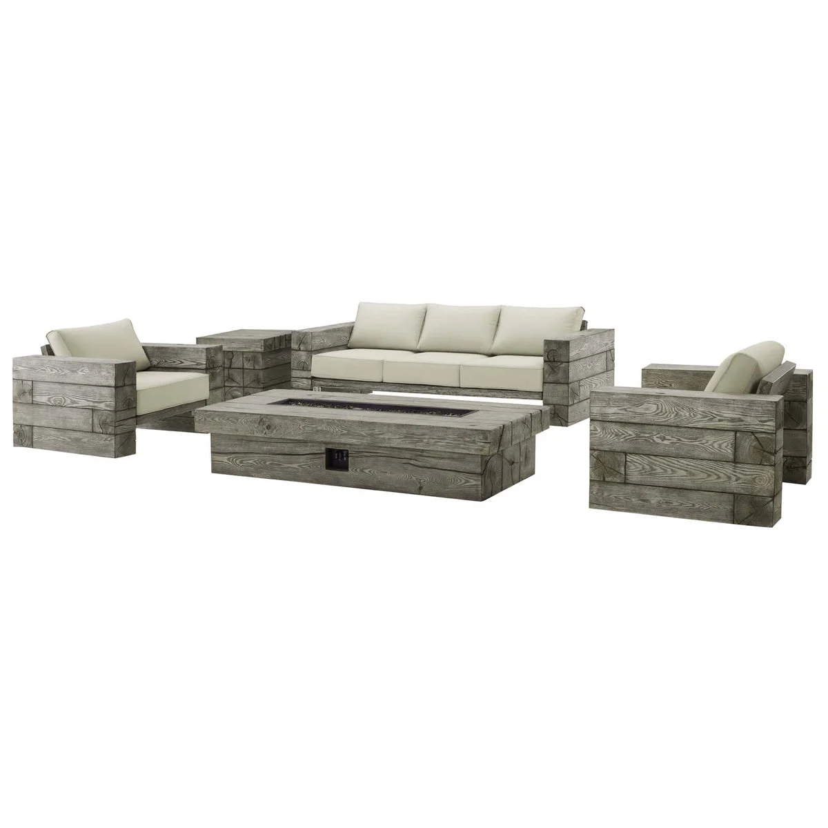 Modway Manteo Rustic Coastal Outdoor Patio Sunbrella 5 Piece Set