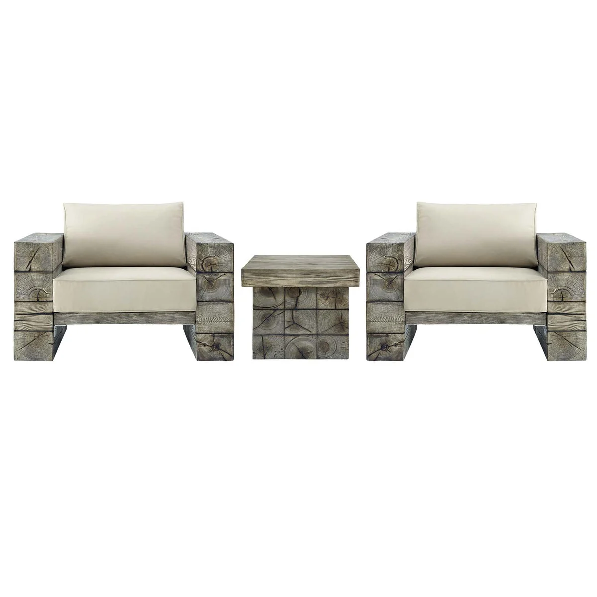 Modway Manteo Rustic Coastal Outdoor Patio Sunbrella® 3 Piece Set
