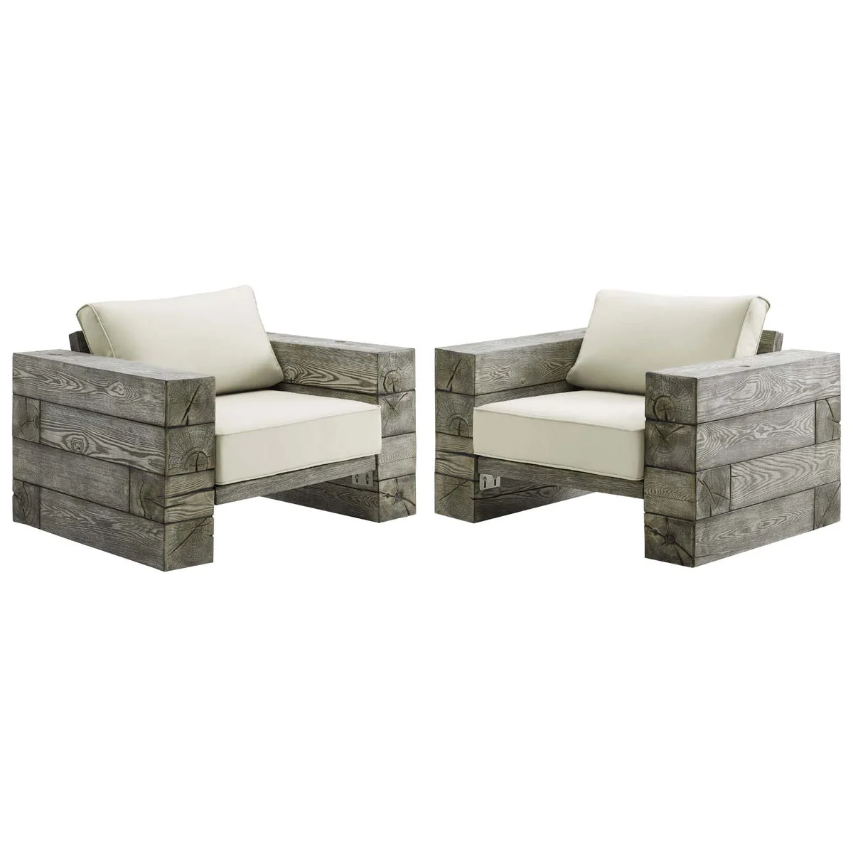 Modway Manteo Rustic Coastal Outdoor Patio Sunbrella Lounge Armchair Set of 2