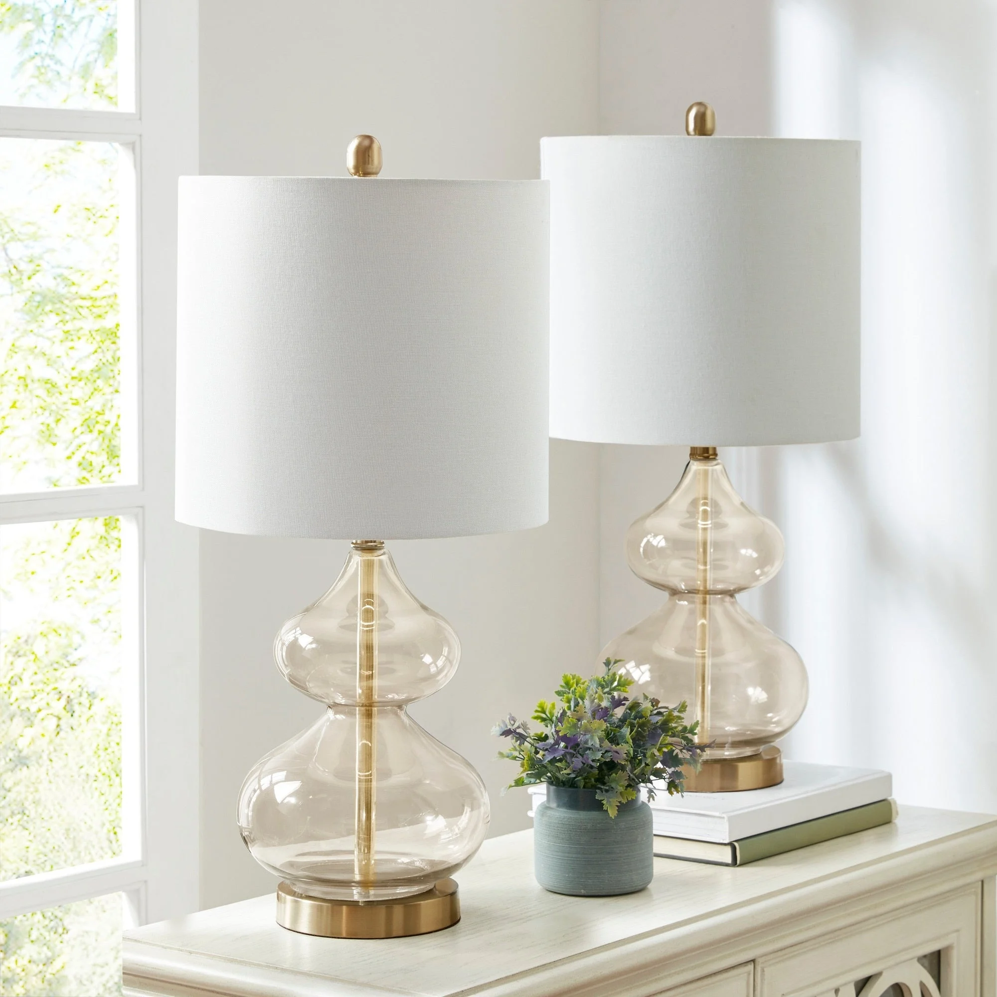 Ellipse Curved Gourd Glass Table Lamp, Set of 2