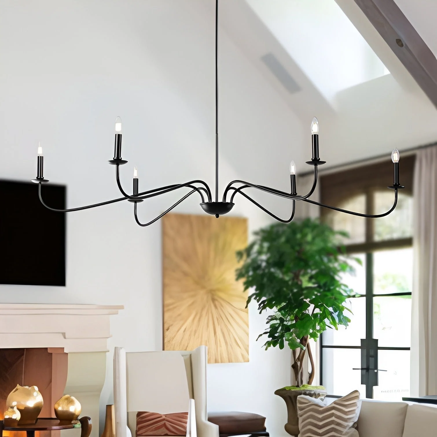6-Light Classic French Minialist Chandelier with Candle-Style Lighting