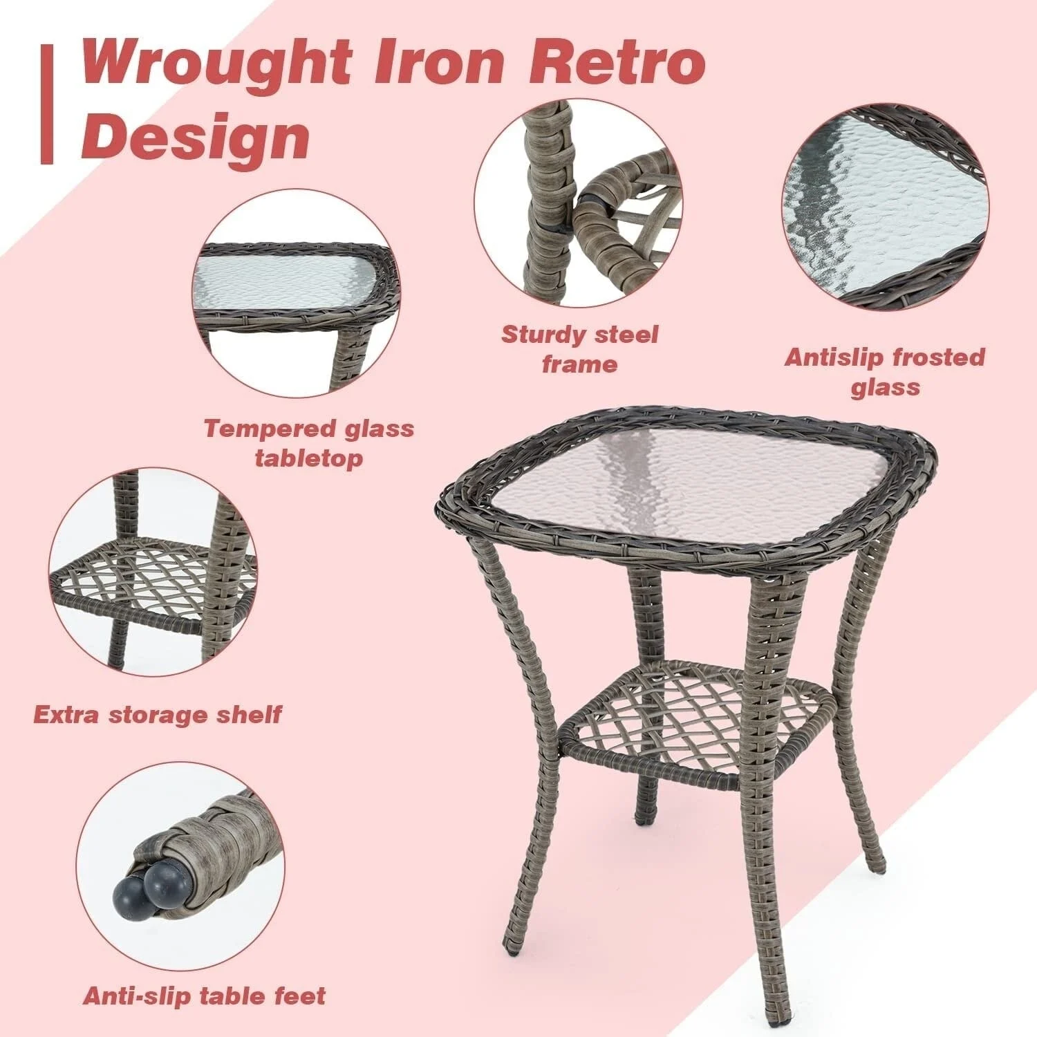 Erommy Outdoor 360° Swivel Rocking Patio Chairs Set with Thickened Cushions, Tempered Glass Coffee Table for Backyard, Garden