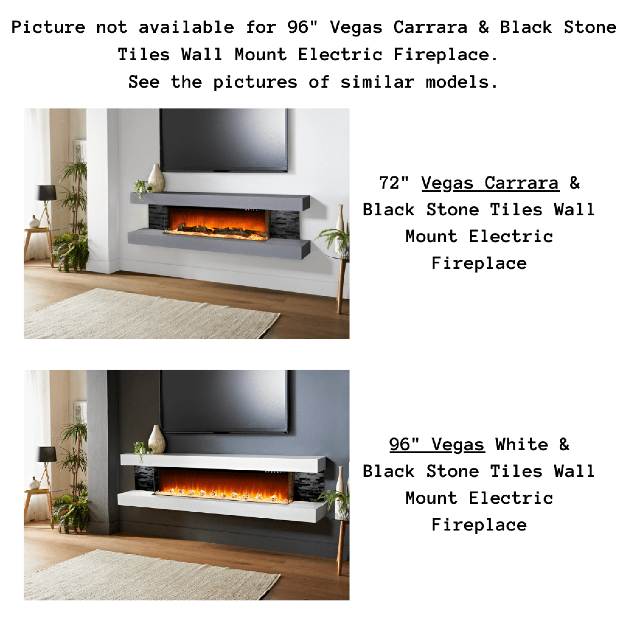 Evolution Fires 96" Vegas Carrara & Black Stone Tiles Wall Mount Electric Fireplace