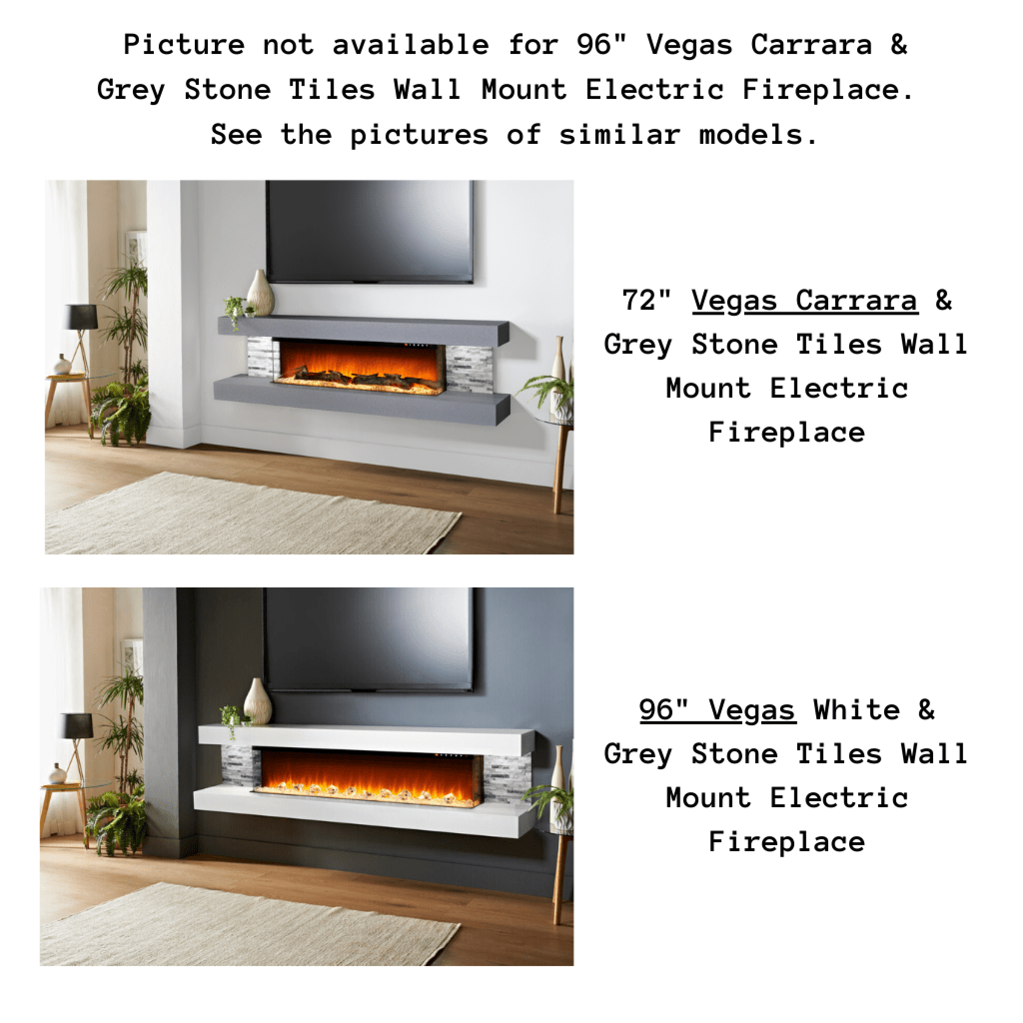 Evolution Fires 96" Vegas Carrara & Grey Stone Tiles Wall Mount Electric Fireplace
