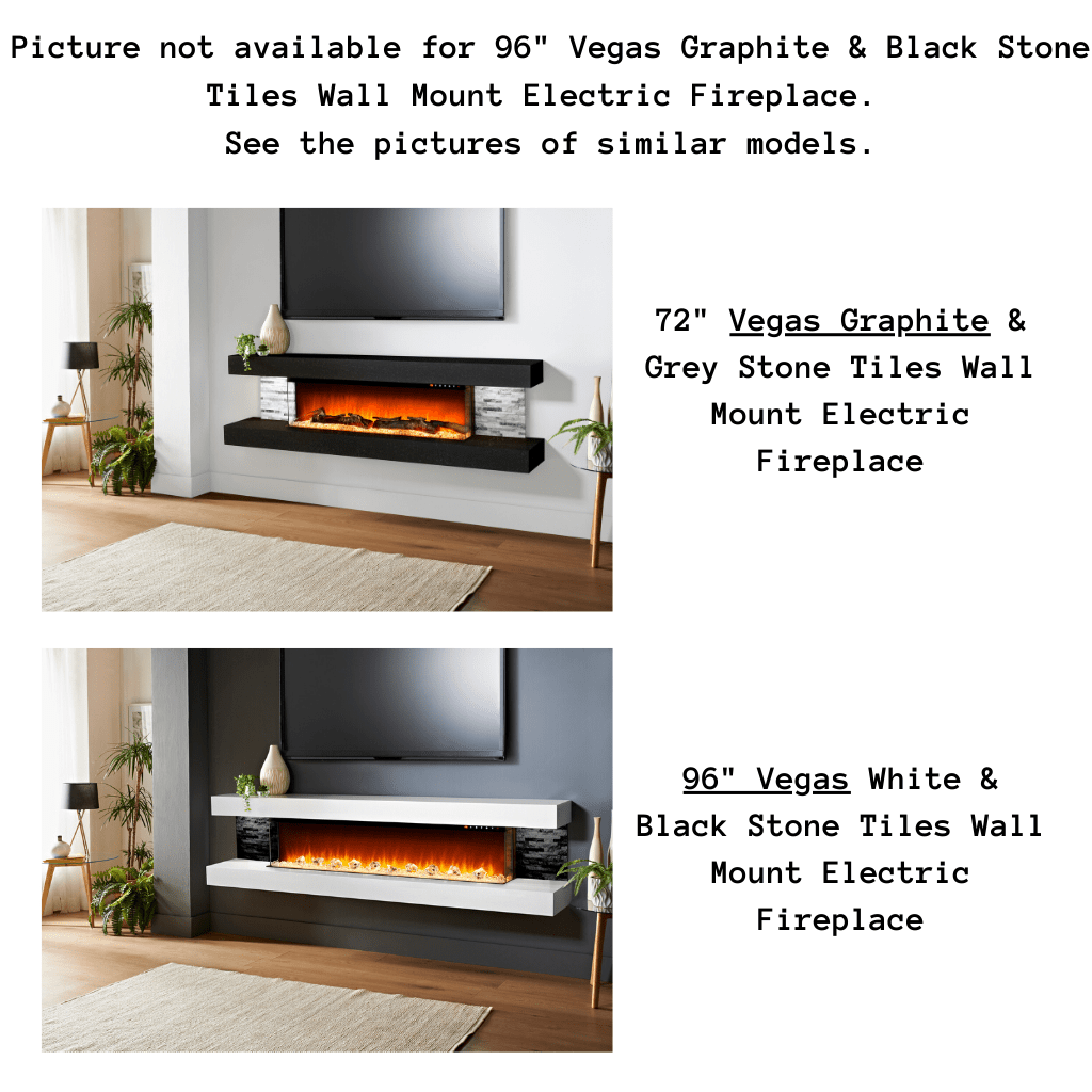 Evolution Fires 96" Vegas Graphite & Black Stone Tiles Wall Mount Electric Fireplace