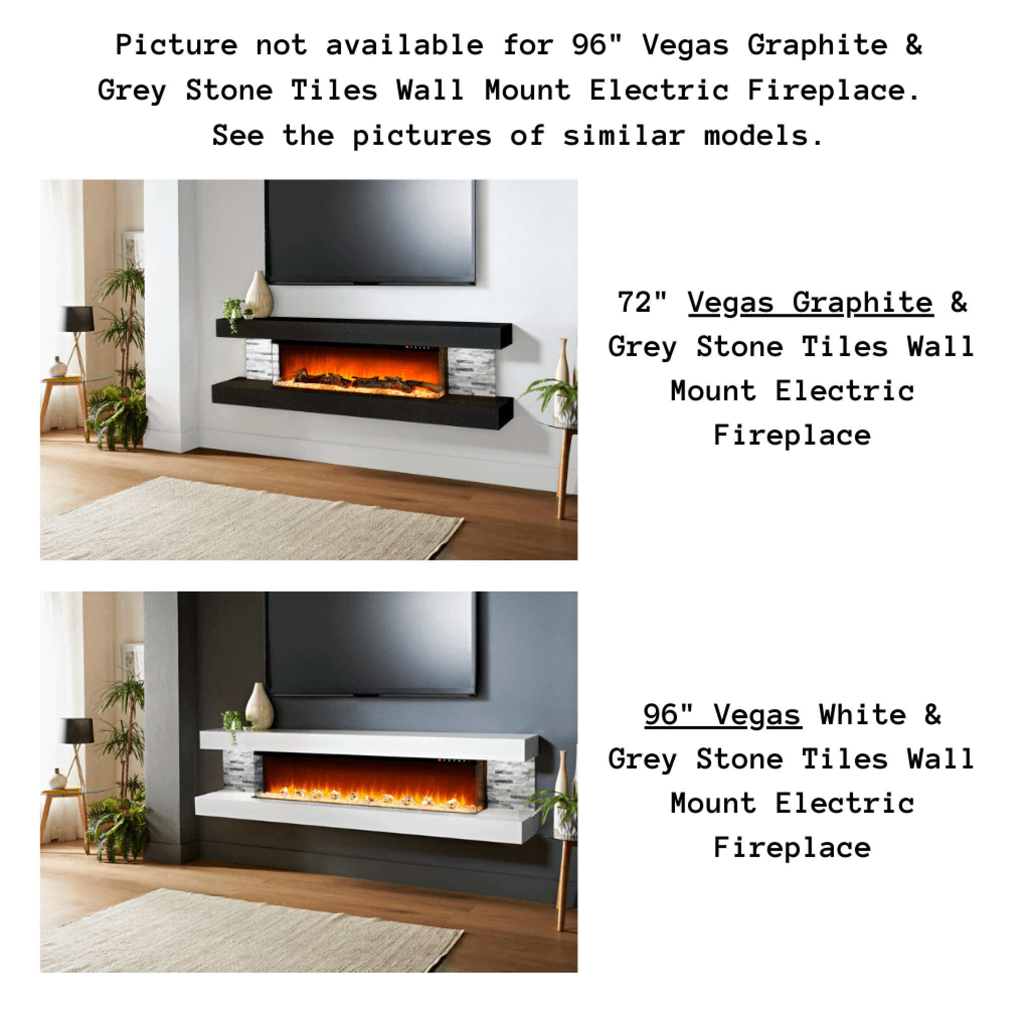 Evolution Fires 96" Vegas Graphite & Grey Stone Tiles Wall Mount Electric Fireplace