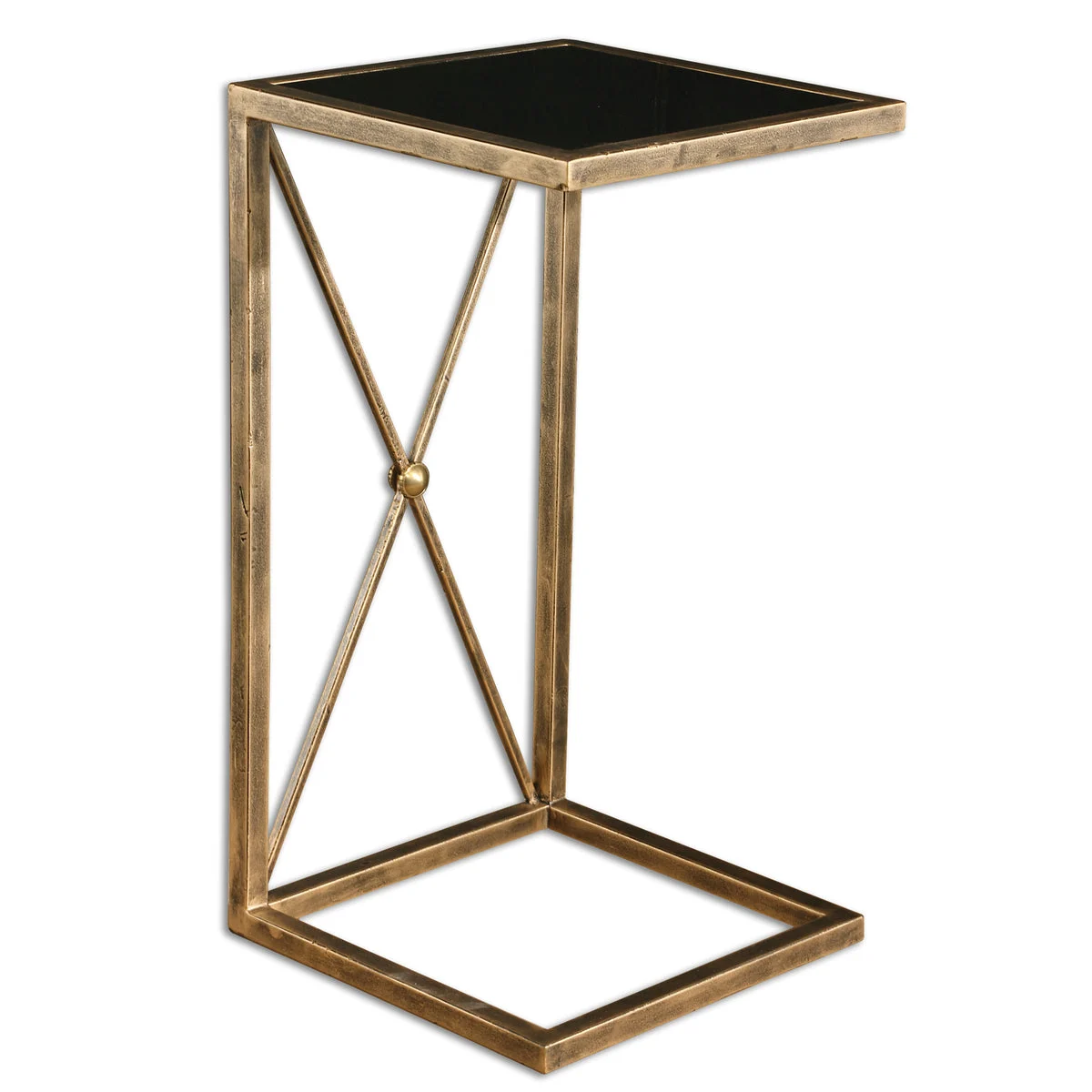 Uttermost Zafina Round Gold and Black Glass Accent Table