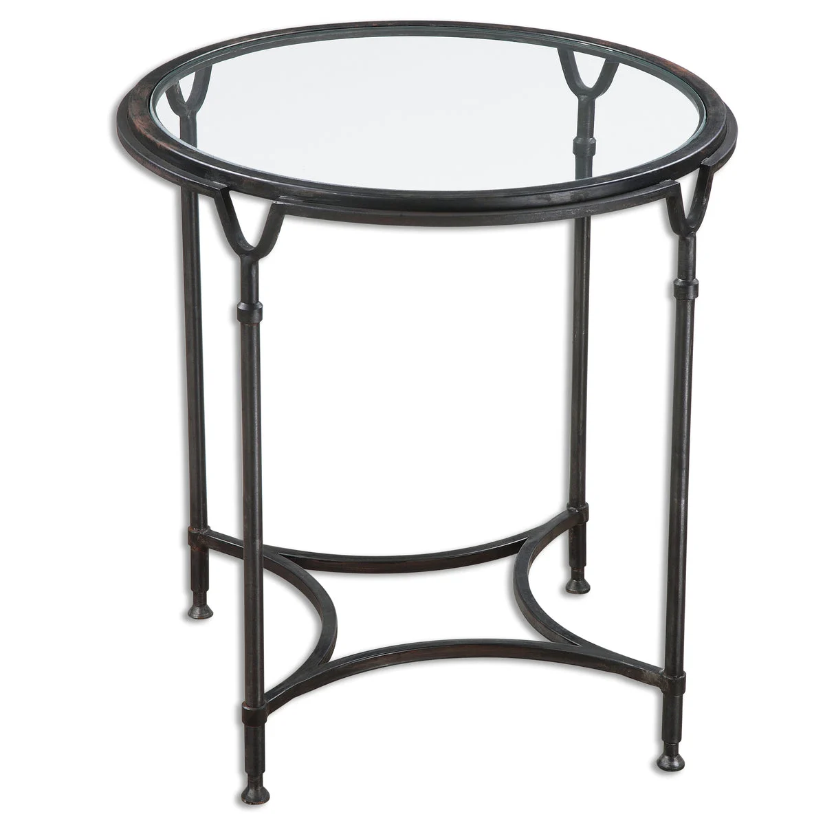 Uttermost Rustic Equestrian Black Iron & Glass Side Table for Living Rooms