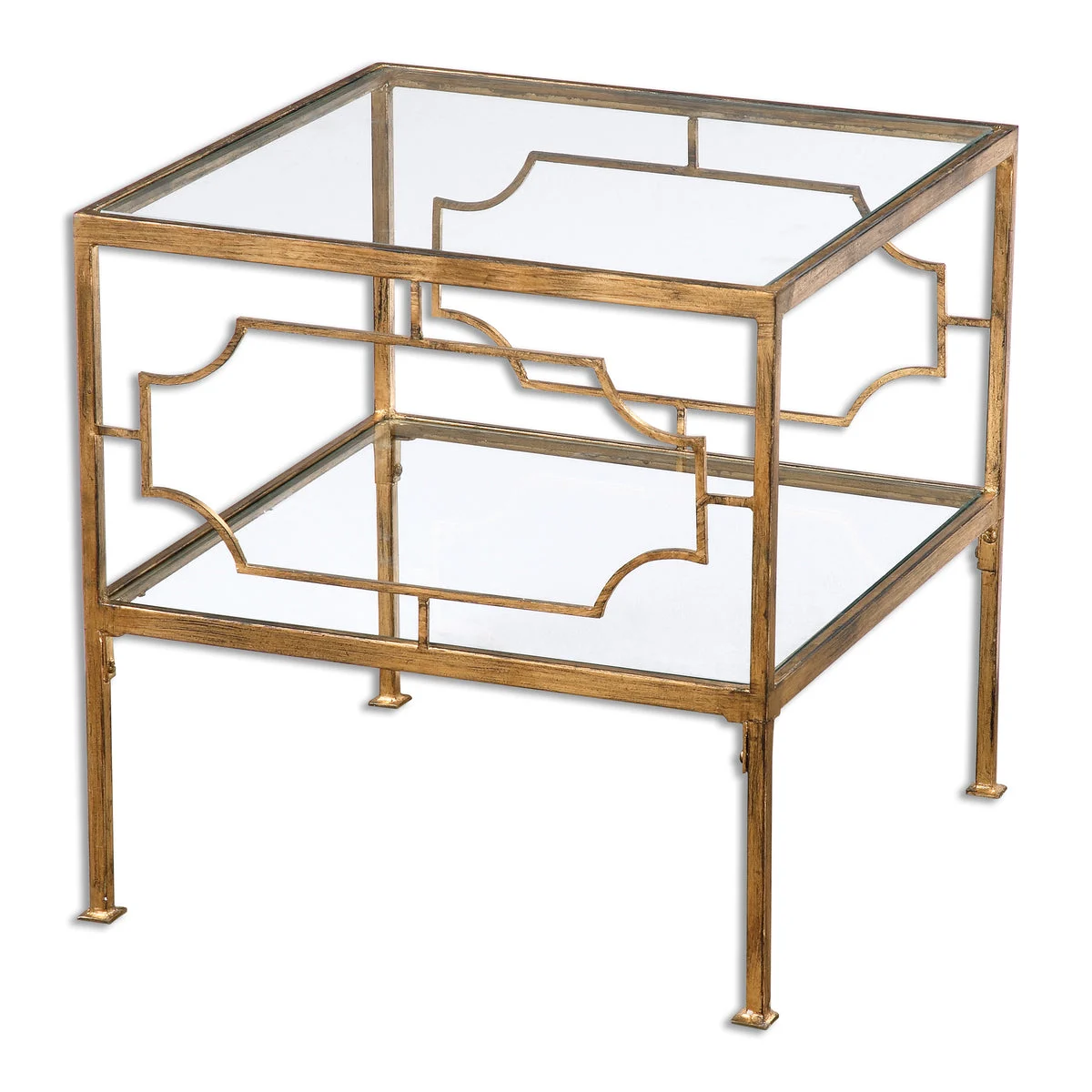 Uttermost Gold Leaf Cube Table with Tempered Glass Shelves