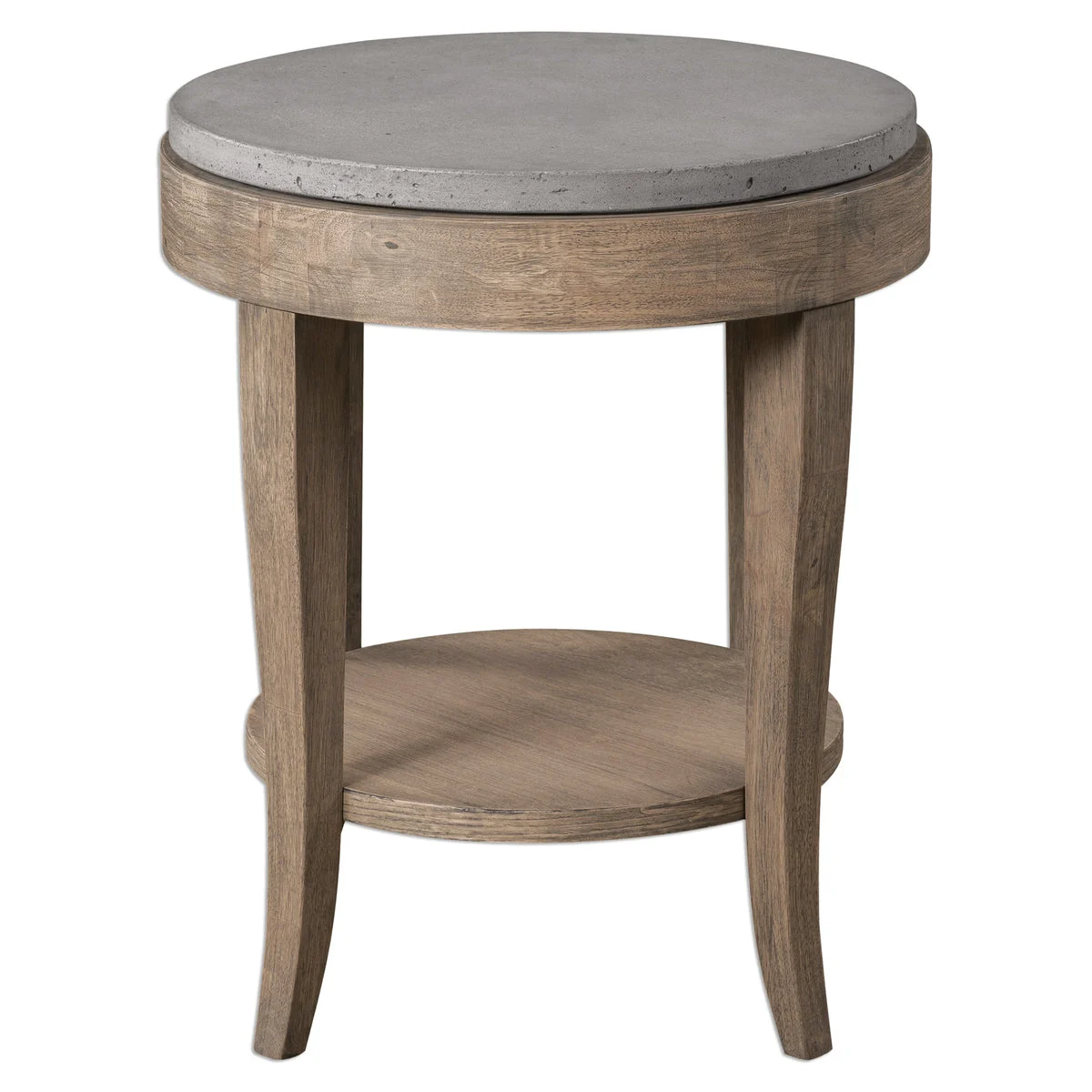 Uttermost Deka Round Accent Table – Rustic Wood Base with Concrete Surface