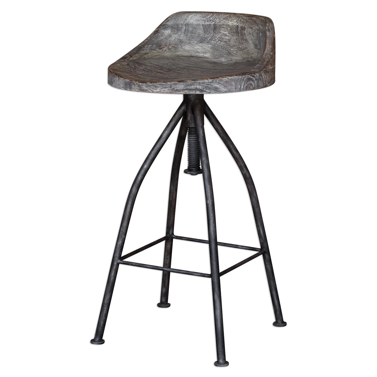 Uttermost Kairu Rustic Bar Stool – Solid Wood & Black Iron Base
