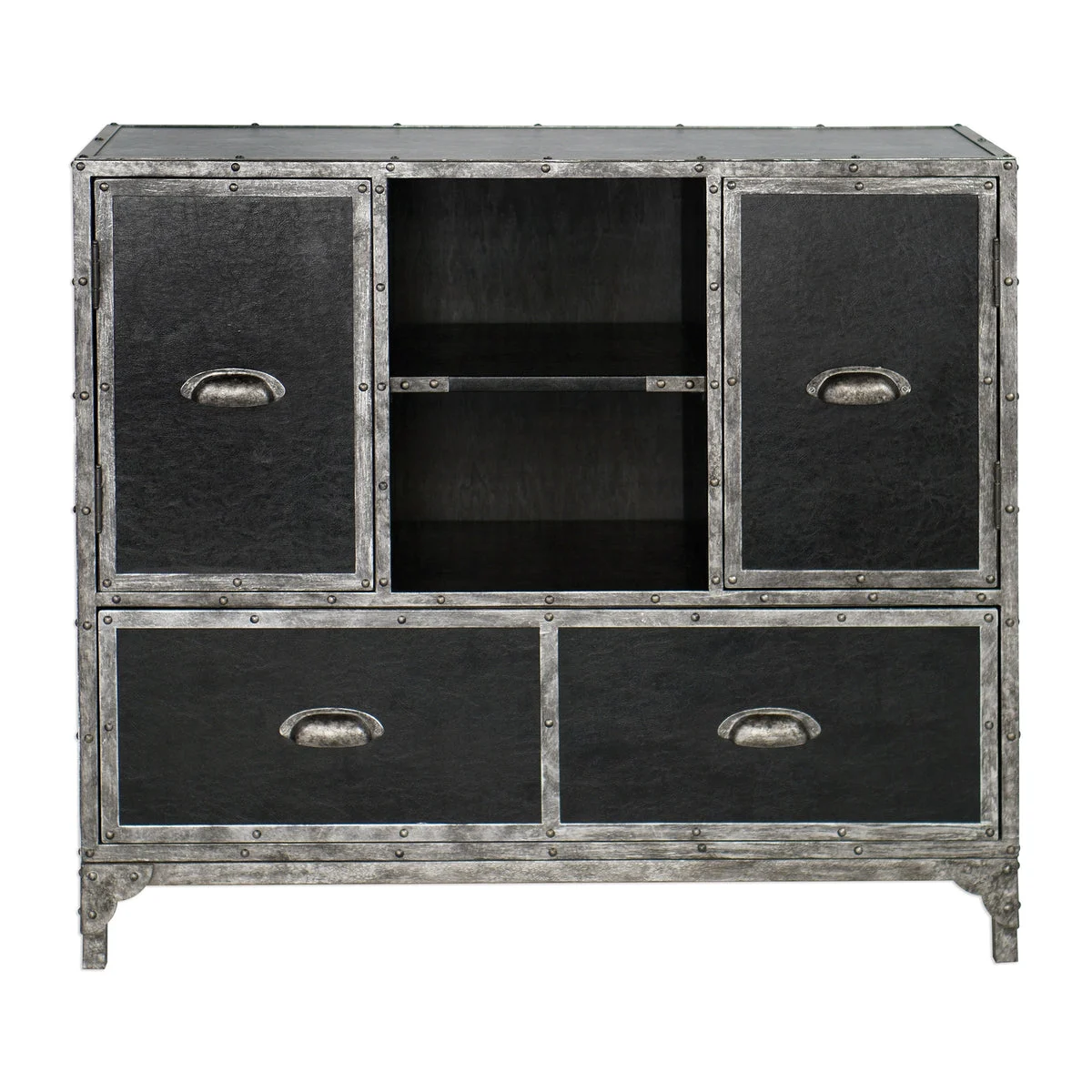 Uttermost 25305 Shawn Black Leather Accent Chest
