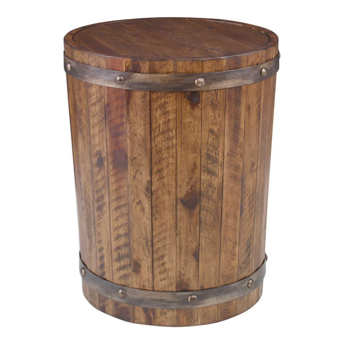 Uttermost Ceylon Acacia Wood Wine Barrel Side Table – 24" Tall Accent Table